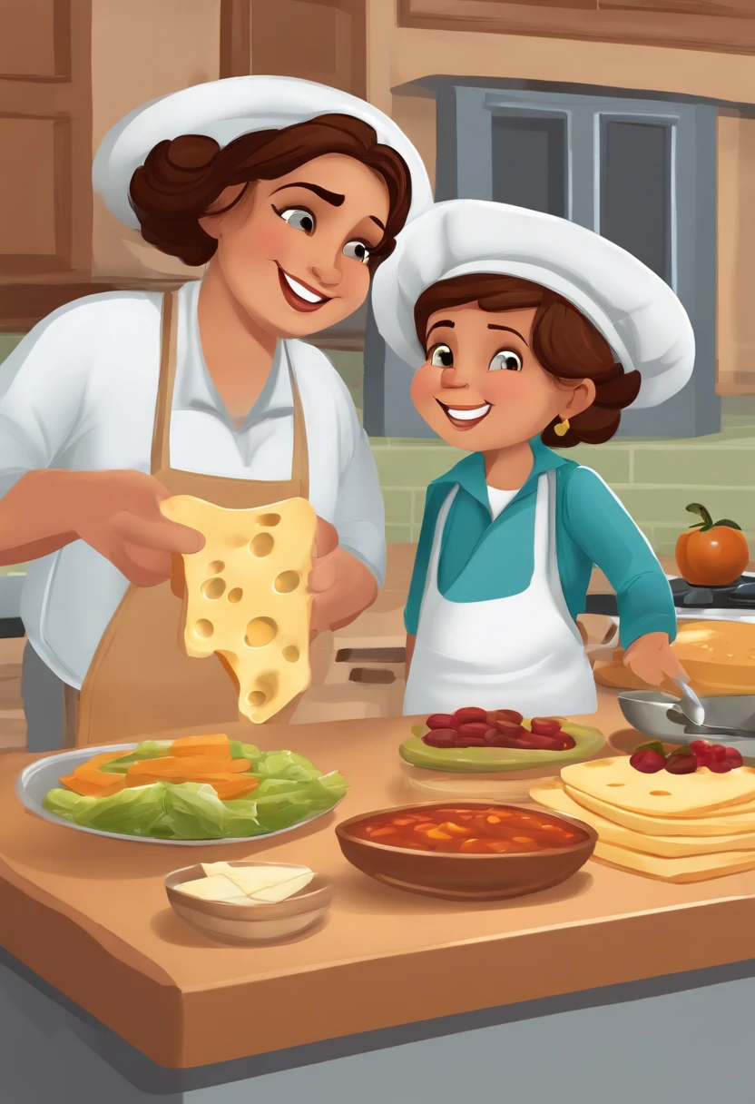 Title: "Cheese Quest"
*Scene 1: Kitchen Conversation*
- Setting: Kitchen, morning.
- Characters: Mom (Maria) and her son (Diego).
- Dialogue:
- Maria: "Diego, let's make something special for dinner tonight. How about a delicious Mexican dish?"
- Diego: "Sounds awesome, Mom! What do we need?"
- Maria: "Fresh Mexican cheese is a must. Let's go on a cheese quest!"