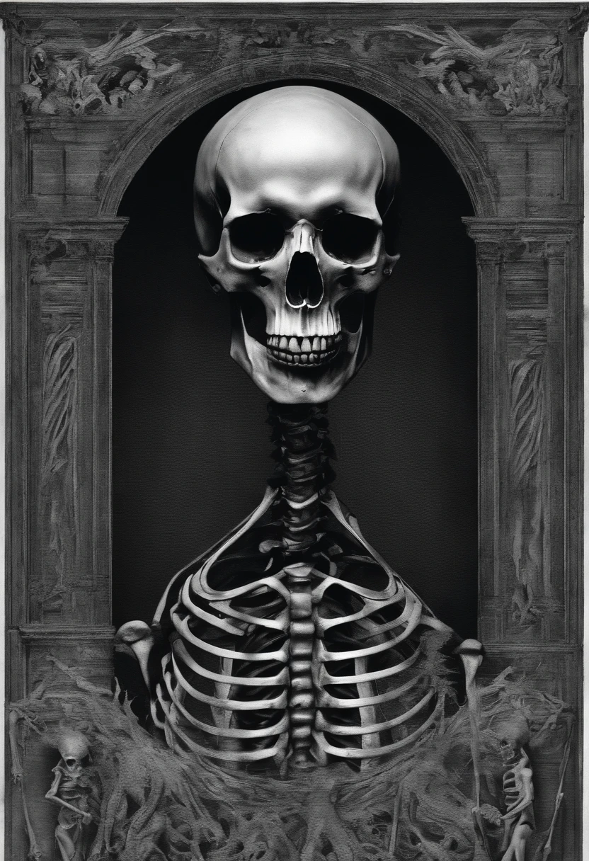 There is a huge wooden beauty skull,There are intricate patterns on it, made of intricate lace skeleton, intricate skeletal decorations, intricate digital artwork, Thomas Villatte is intricate, intricate 3 d sculpture, Beautiful bones and body structure, masterpiece of intricate artwork, fantasy skull, intricate digital art, digital intricate art, Obras de arte intrincadas, intricate 3 d illustration, intricate render, made of intricate metal and wood
