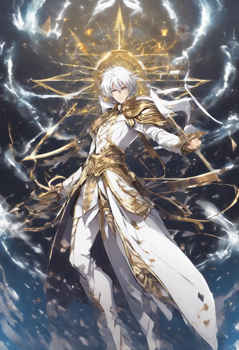 Efeito de luz azul, dynamic light effect, Gere uma imagem em 4k do personagem do anime Swallowed Star, junto com o do anime 100.000 Years of Refining Qi, usando post-processing, imagem premium Gold, Colors: Mystic Silver, personagem masculino, masculine appearance, CGI AVANÇADO, vestido um traje de couro branco com asas de cisne, All in perfect harmony and connection with the scenery. Essa imagem ele vai tar com uma postura reta e brilhante, and with his Mystic Saint Grade Sword God Spirit Rank. Cacateristica da Espada, White with jade and overworld metal all taken from anime and fiction. I want this image in oil ink edited in 4k FULL HD and with sub-pixel elements and pixels at maximum so as not to leave matte elements, desempenhe um Ser Criativo e com uma Face poderosa, com Olhos dourodos e emitindo uma Aura branca Amarelada, Make combinations to make this image look more stunning, Don't limit anything, Enhance and detail every stroke of the painting and graphic, take your best prompts available within the Seaart schedule to generate the best possible image and mumca ever made in Seaart and also no variant and yes, mantendo o estilo original e deslumbrante. Negative prompt: Don't make matte sub-pixel mistakes and don't fumble while generating that image either, Read and re-read and recompose the best details and colors and effects and effects settings and graphics all the way I asked, ok.