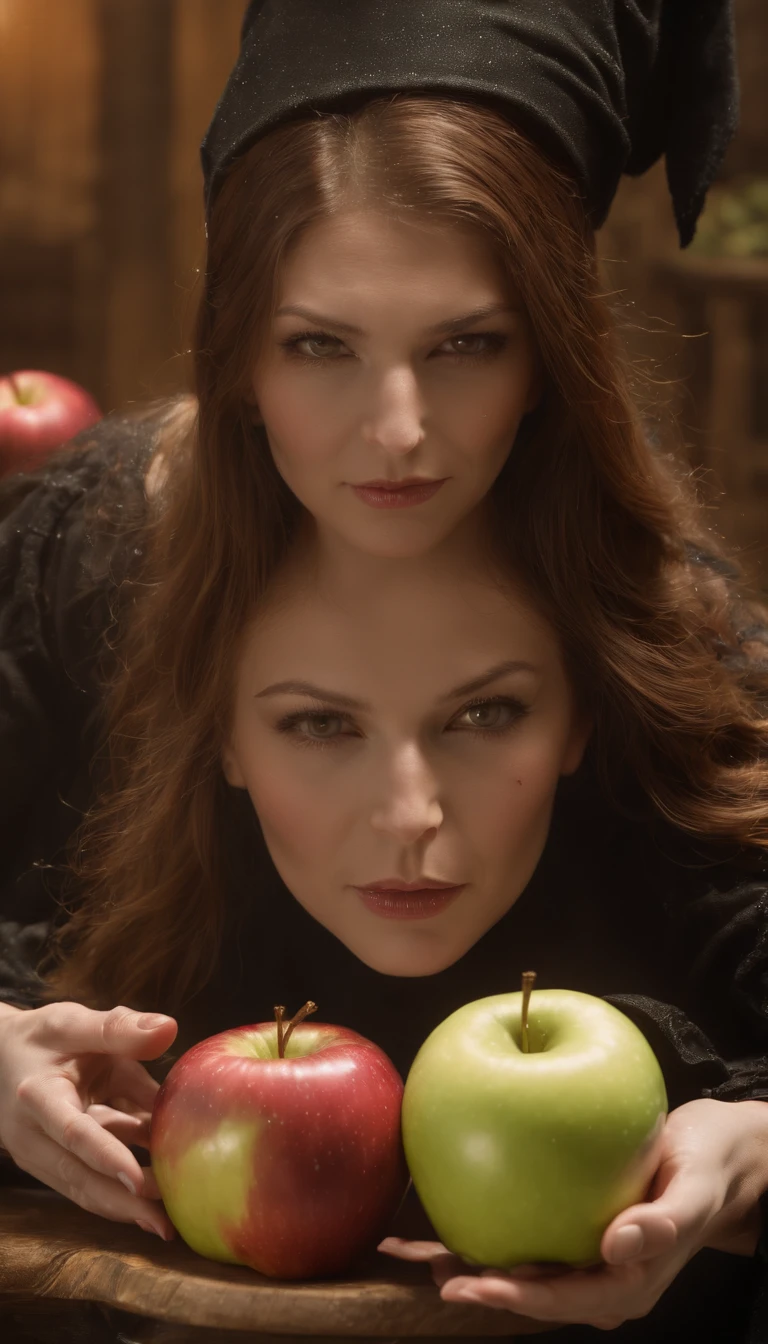 ( 8k, premiados, best quality), High definition, Super Detalhe, alto detalhamento, anatomicamente correto, Perfect illustration, (masutepiece: 1.3), (Poisoned Apple Witch:1.8), (Bring the green liquid to a boil in a large saucepan:1.1),vestes pretas, Triangle has, focinho longo, rosto branco,enrugado, Enredo algo、Detailed hand、dedo detalhado、(mulheres idosas:1.8)、Usando ratos