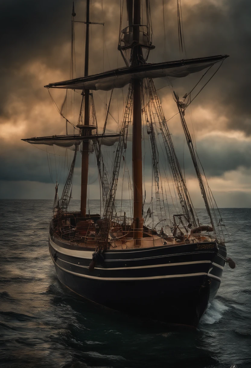Arafed sailboat in the ocean under a cloudy sky - SeaArt AI