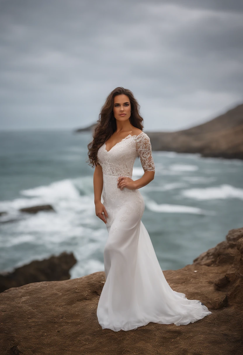 european portuguese sexy 30 years woman, brunette curly long hair, brown eyes, sea on background with palmer, ultra realistic, beautiful eyes, full body picture, normal to big breast, detailed face, perfect skin, looking sexy at camera, trending on artgram, 50mm, stunning, studio, high quality photo, HQ