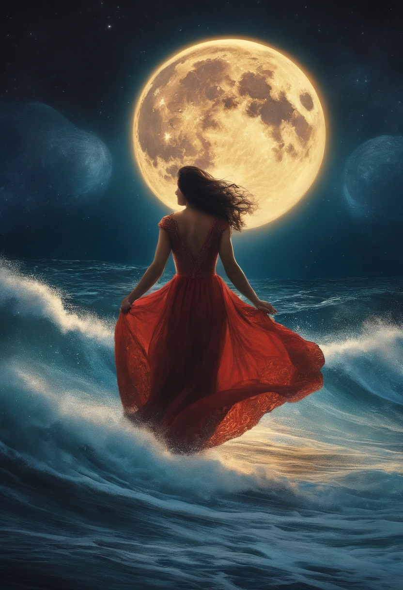 poderia, Por favor, criar, a partir da deusa Jaci, Her being the Moon itself commanding the seas of planet Earth? Being totally an image production in drawing