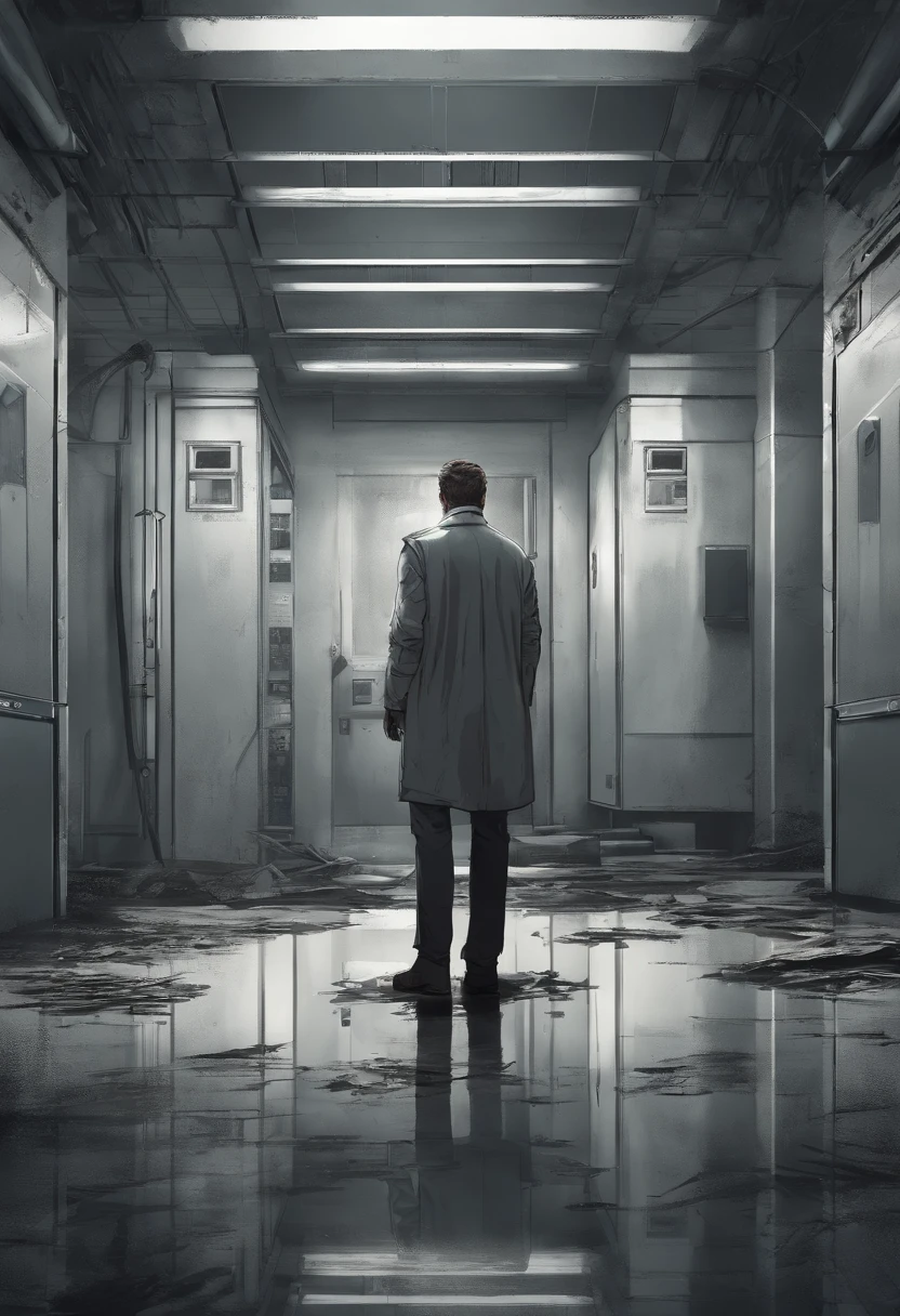 back view ,a doctor facing a lift in a hospital