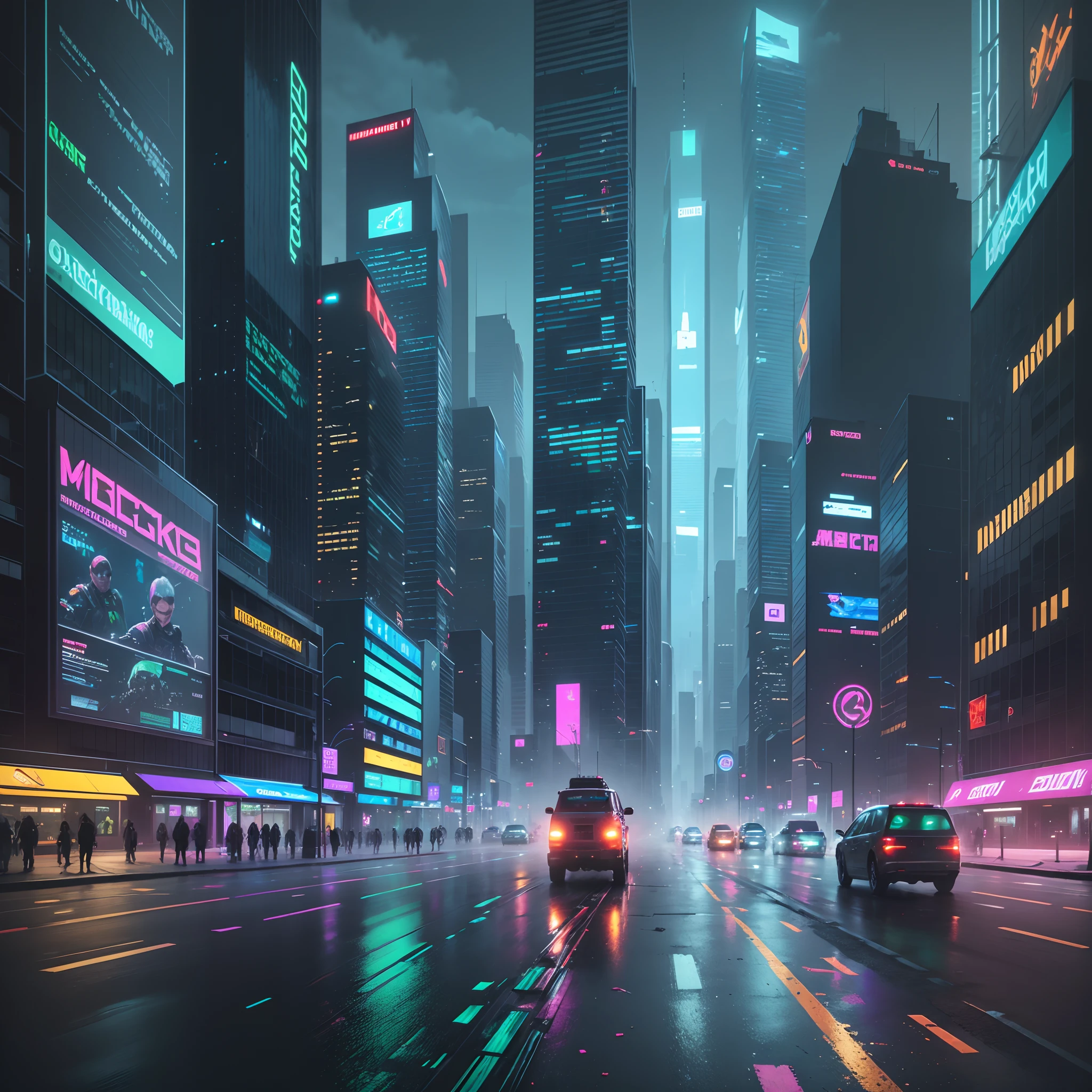 Cyberpunk cities, green fluorescent lights, futuristic tech cities, Mech Cops, Digital Fog, high-rise buildings, cyberpunk streets, electronic screen walls, Green Neon, web virtual reality, mechanized biology, environmental technology --auto --s2