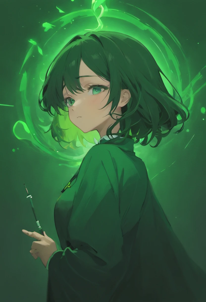 Snape waved his wand,Close-up of bust,Slytherin school uniform,Realistic1:3,Ghibli anime,clean backdrop,Light sense,4K,