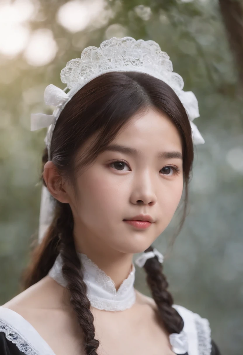 A 16-year-old Chinese girl,Wearing a maid outfit