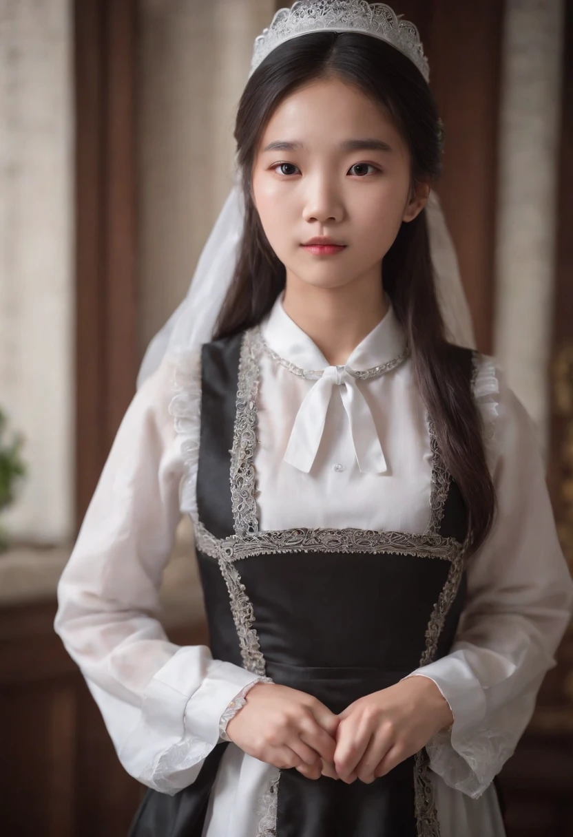 A -yeld Chse girl，Wearing a maid outfit