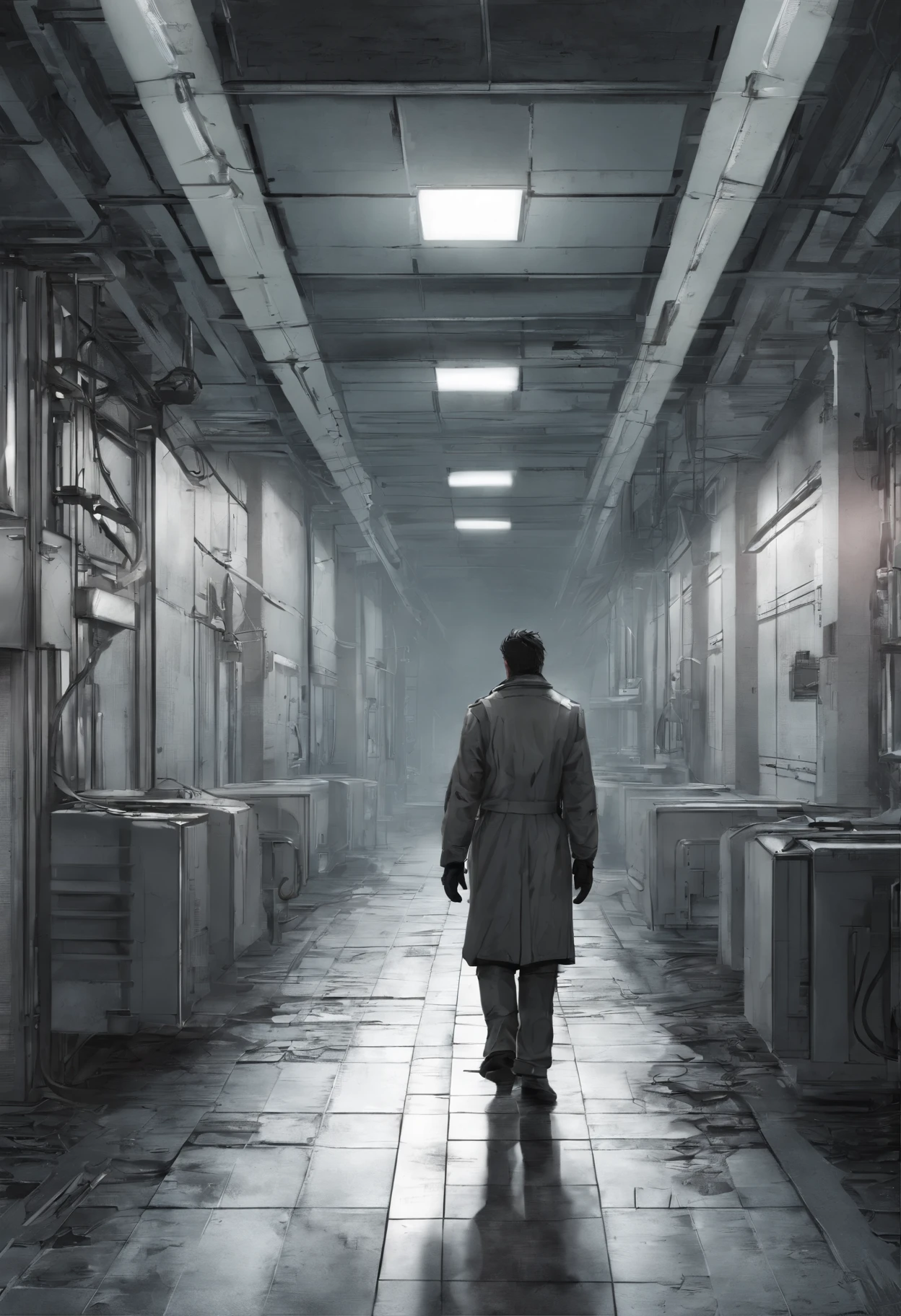 back view ,a doctor walking towords a lift in a hospital