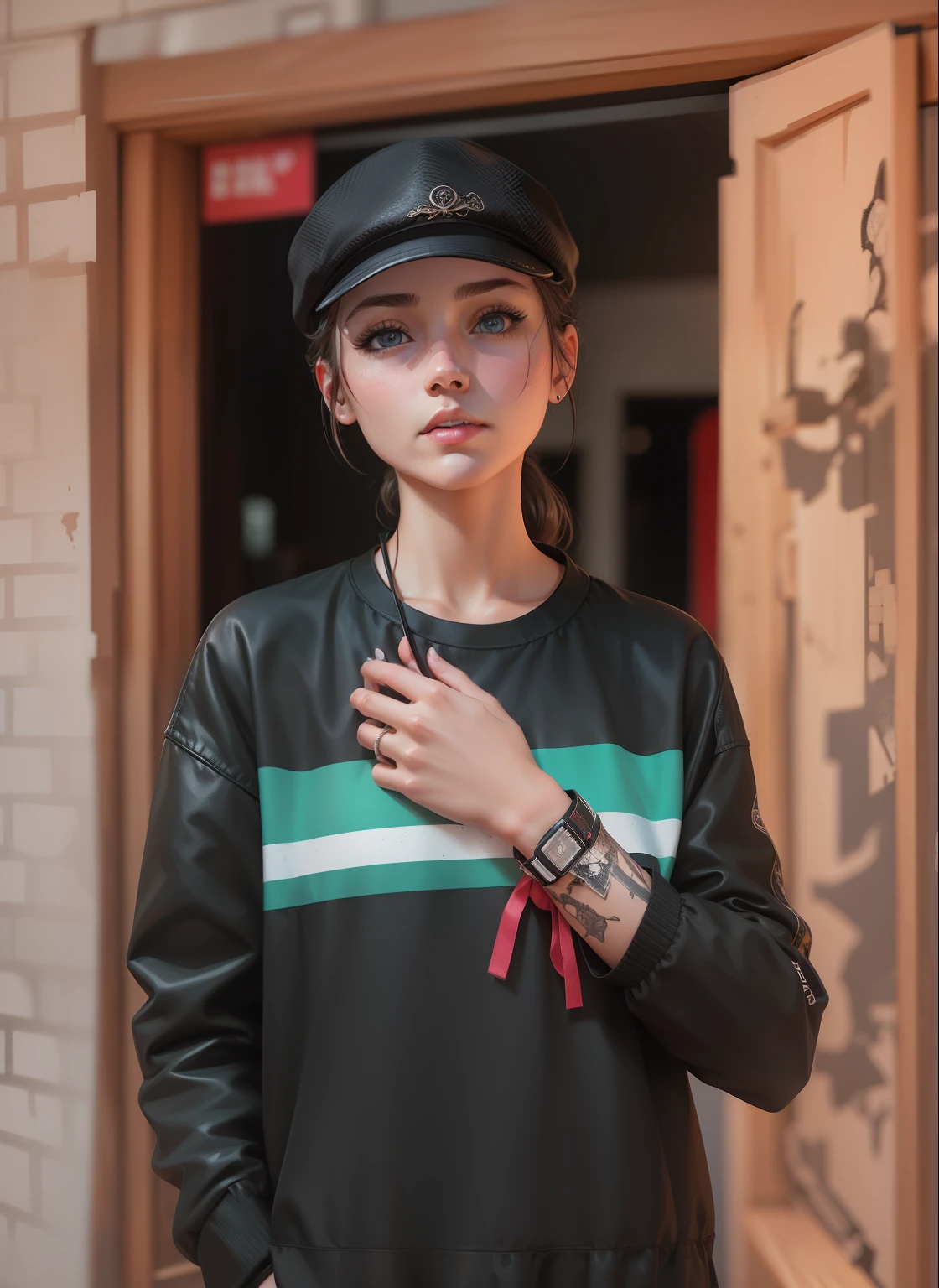 1girl,masterpiece, (8k, best quality, masterpiece:1.2),highly detailed,ultra-detailed,masterclass,best quality,illustration,hair_between_eyes,perfect lighting, cowboy shot, cv16,black jacket
