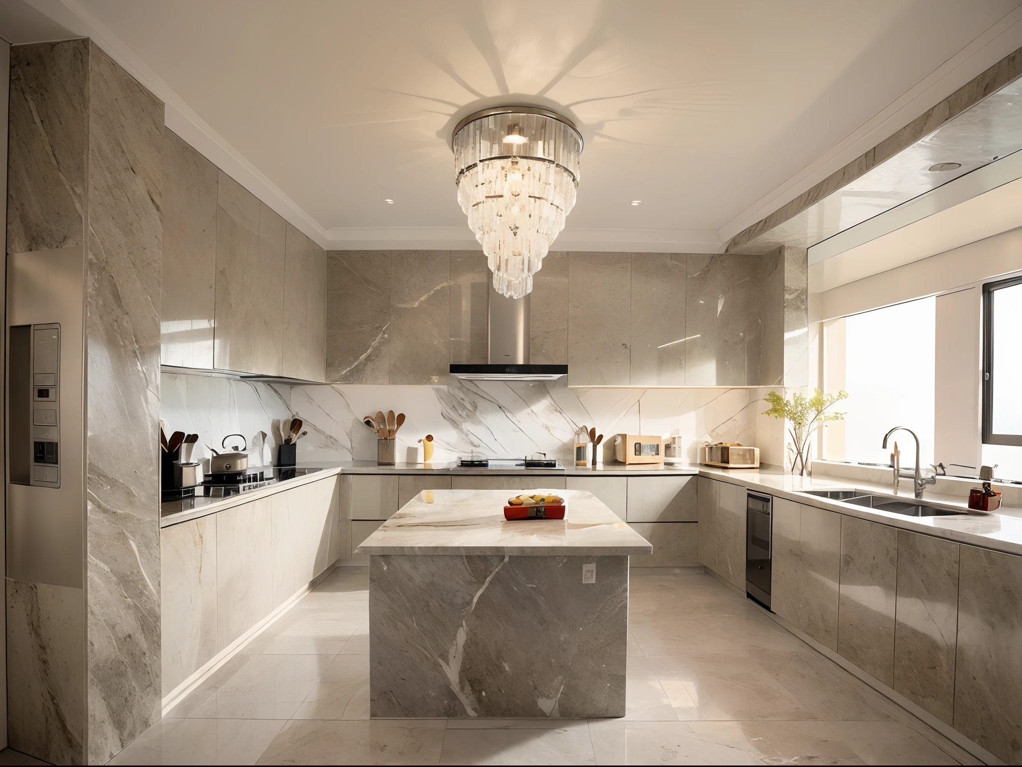 (high quality,beautiful detailed granite countertop:1.2),majestic and icy surface,mosaic tile artwork, vibrant and colorful,exquisite and fantastical; (artistic),like wandering in a noble palace; (crystal chandeliers),shimmering with soft light,as if stars are sprinkling in the sky,immersing oneself in the atmosphere; (top-tier kitchenware),the touch of high-tech intelligence, like being in a futuristic sci-fi world; (aesthetic),creating a dreamlike ambiance, making every cooking experience feel like a grand feast.