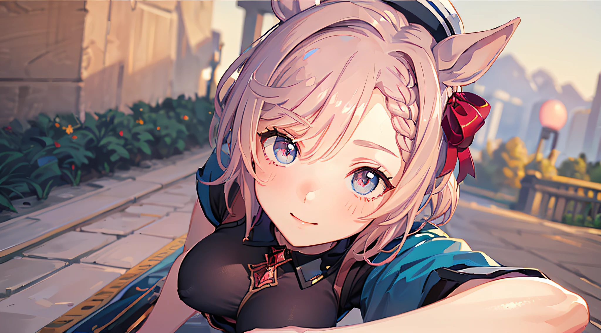 best quality,highres,ultra-detailed,realistic,long-haired girl,beautiful detailed eyes,beautiful detailed lips,extremely detailed eyes and face,delicate features,1girl,venus-themed park,floral decorations,lush greenery,colorful flowers,twinkling fairy lights,serene atmosphere,harmonious blend of nature and architecture,oasis of tranquility,artificial waterfalls,sparkling ponds and fountains,peaceful pathways for walking,casual stroll,morning sunshine filtering through the leaves,vivid colors,soft pastel tones,subtle and natural lighting,dreamlike ambiance,playful and dynamic poses,casual and comfortable clothing,sneakers and simple dress,happy and carefree expression,cheerful and positive emotions,inspiring and uplifting energy,whimsical and imaginative setting,fantasy elements,anime art style,illustration,scenic landscape,emotionally engaging composition,fleeting moments of joy and serenity,memories captured in a single frame.