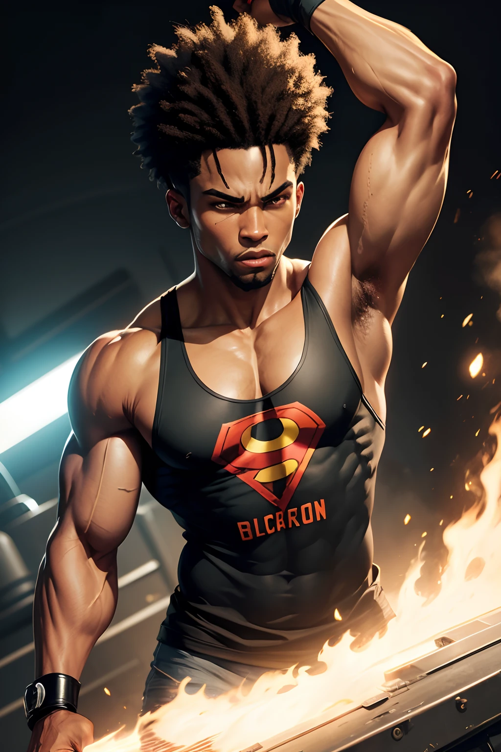 black super hero wearing a tank top that says IT FACTOR