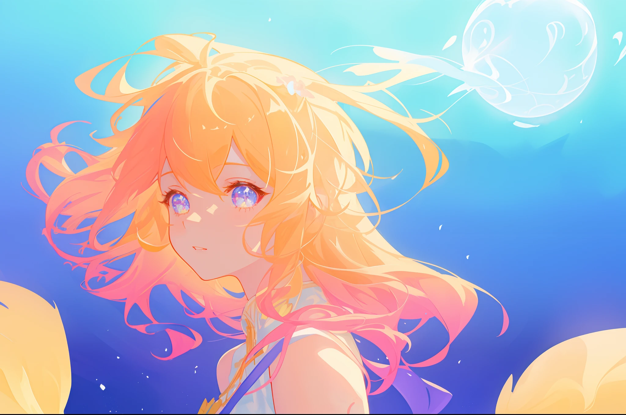 beautiful girl, flowing white dress, vibrant pastel colors, (colorful), magical lights, long flowing golden hair, inspired by Glen Keane, inspired by Lois van Baarle, disney art style, by Lois van Baarle, glowing aura around her, by Glen Keane, jen bartel, glowing lights! digital painting, flowing glowing hair, glowing flowing hair, beautiful digital illustration, fantasia background, whimsical, magical, fantasy, beautiful face, ((masterpiece, best quality)), intricate details, highly detailed, sharp focus, 8k resolution, sparkling detailed eyes, liquid watercolor
