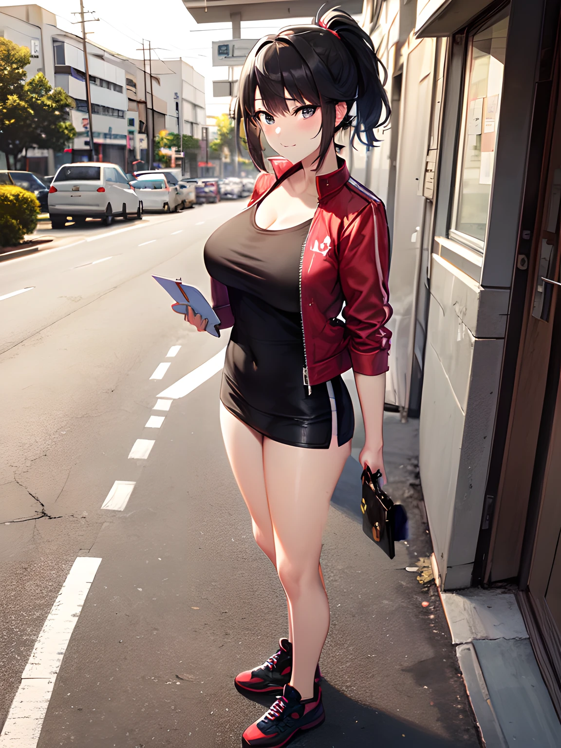 Holding a red handbag