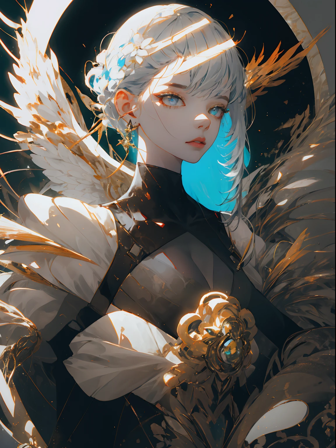 realista, (La mejor calidad, obra maestra:1.3),1demonio,solamente,
cabello plateado, pupilas brillantes, pelo corto, slicked-back hair,
Ahuecamiento de manos, Holding fluorescent bird , Discurso BrillantesAI_pale blue
grey background,1woman .ojos coloridos, cabello largo ondulado amarillo, glass barrel bottom, mirando al espectador, fondo de pantalla CG 8k extremadamente detallado
