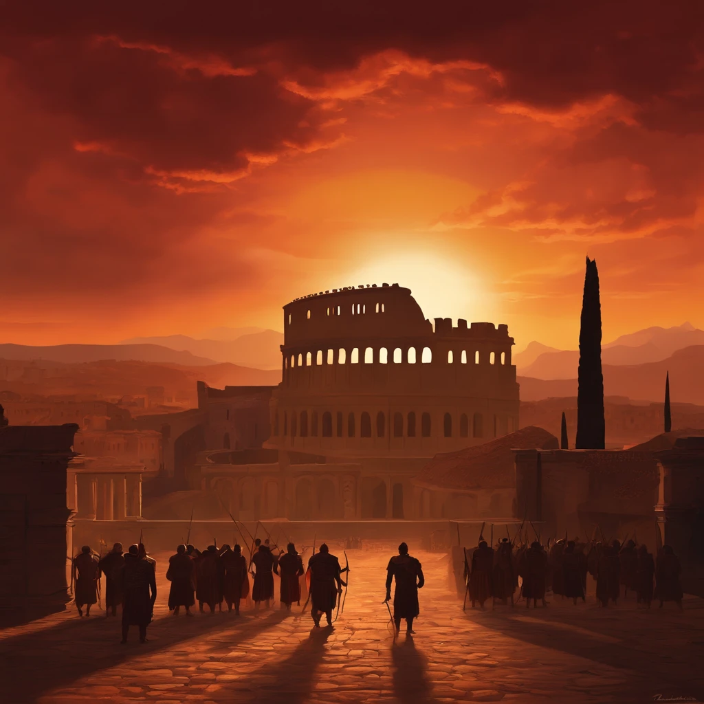 Generate an image of a menacing fire engulfing ancient Rome. (4k), (melhor qualidade), (melhores detalhes), (ultra realistic), 8k