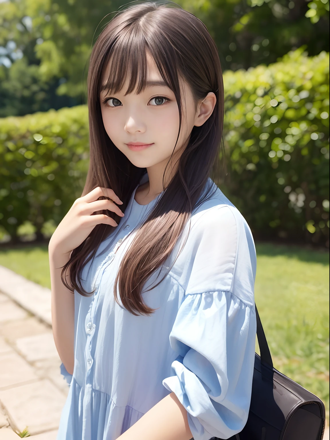 Platinum Blonde Hair、It has very long stringy straight hair、Poleto、School Uniforms、bright expression、twintails、young and shiny white shiny skin、Best Looks、shiny light hair、Beautiful bangs that shine、Double eyelids、eye line、Big crystal clear blue eyes,Shining with enchanting light、a small face、Very nice cute cute 18 year old Eastern European girl、Large bust