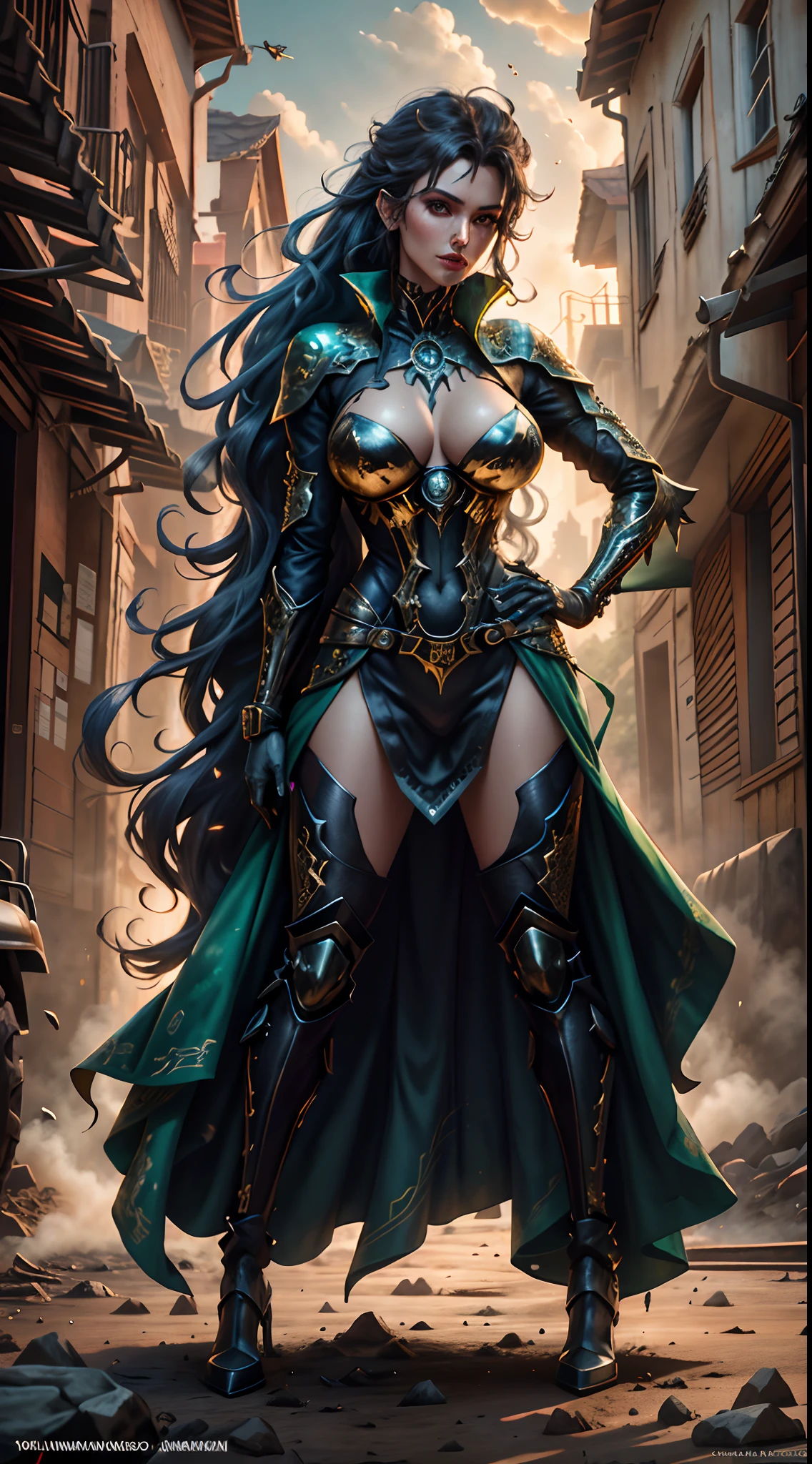 1girl,mulher solo, vestindo roupa cyberpunk +Traje de Venom+Traje do robocop, Broken pieces with gold pieces,meio humana meio robo,Simbionte, cabelo moicano, cabelos azuis, messy hair, olhando diretamente para o espectador, Venom maravilha,She's on an 80's farm, with many machines, iluminacao radiante, galinhas, trator 4 rodas, traje do venom , fazenda, ((Cidade, antiga)), 16k, UHD, best possible quality, Ultra Detalhado, best possible resolution, Motor Unreal 5, fotografia profissional, she is, (((Action pose with interaction and leaning on a 4-wheel tractor +ferramenta na mao+machado+encostado trator))), Melhor_Hands, mais detalhes, ((corpo inteiro)),ven0mancer,SVTB