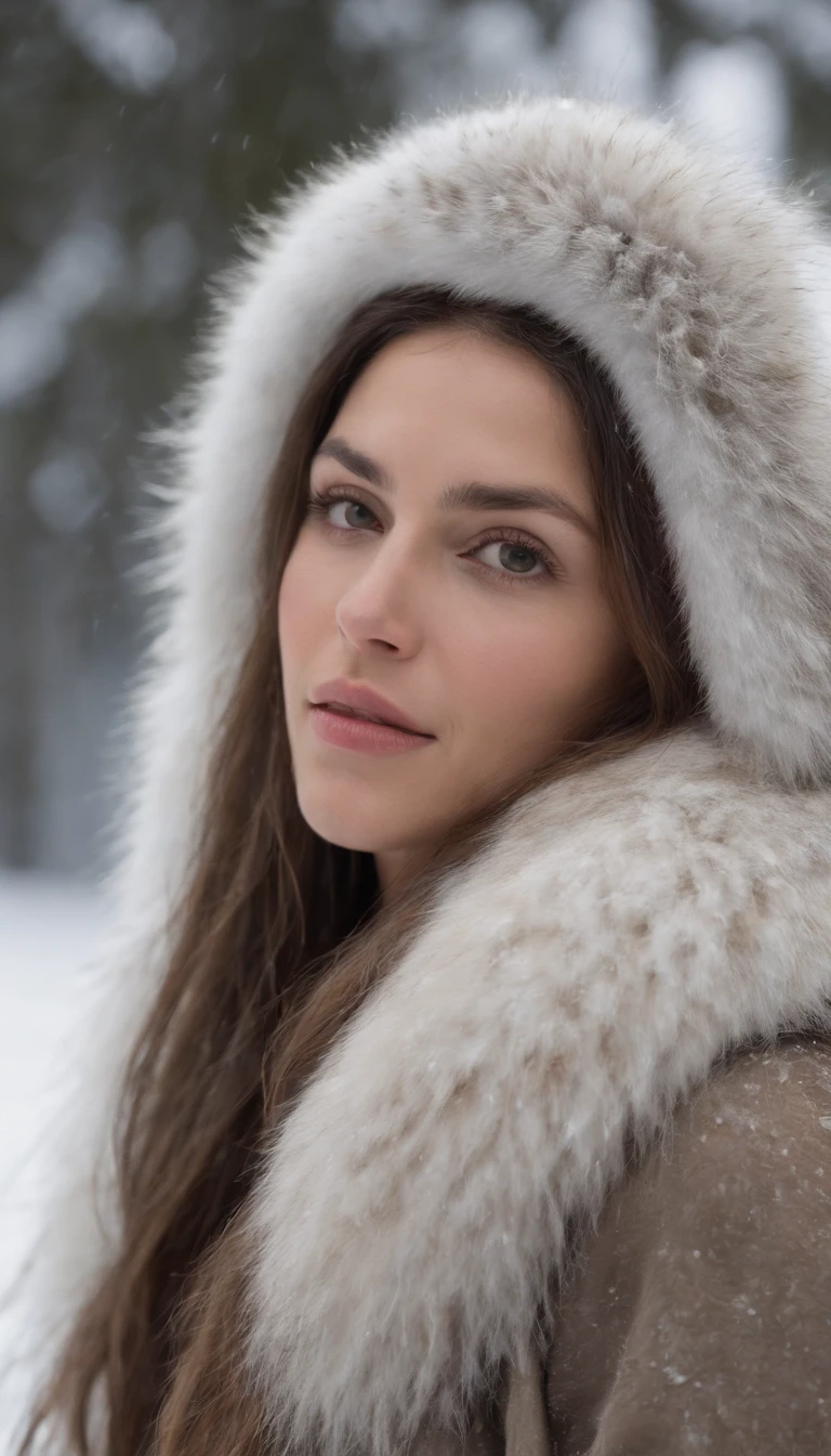 Mulher de 25 anos em uma montanha gelada cheia de neve perto de uma barraca, Her face is almost freezing and snow is on her glass She looks too cold, foto ultra realista, she is looking at the camera, Part of his body found in front with the camera, looking straight into the camera