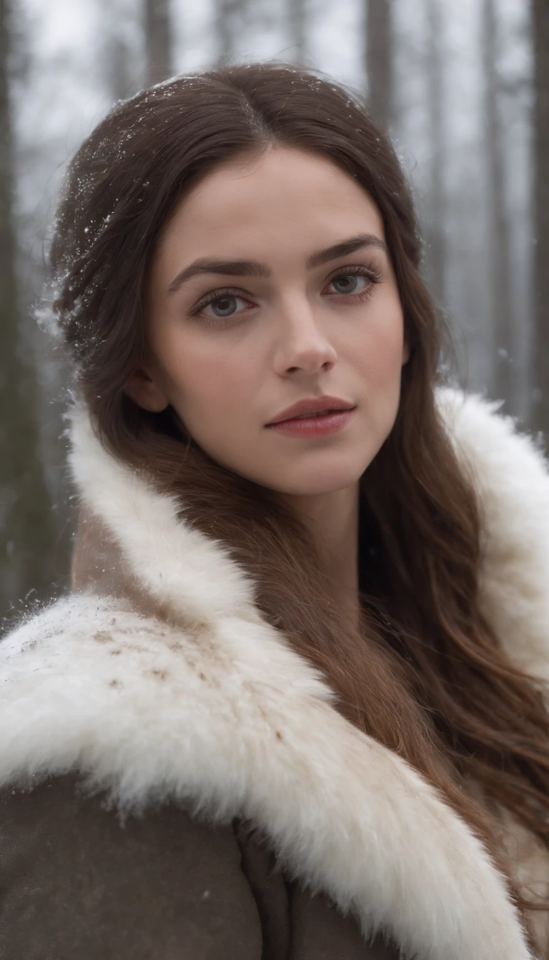 Mulher de 25 anos em uma montanha gelada cheia de neve perto de uma barraca, Her face is almost freezing and snow is on her glass She looks too cold, foto ultra realista, she is looking at the camera, Part of his body found in front with the camera, looking straight into the camera