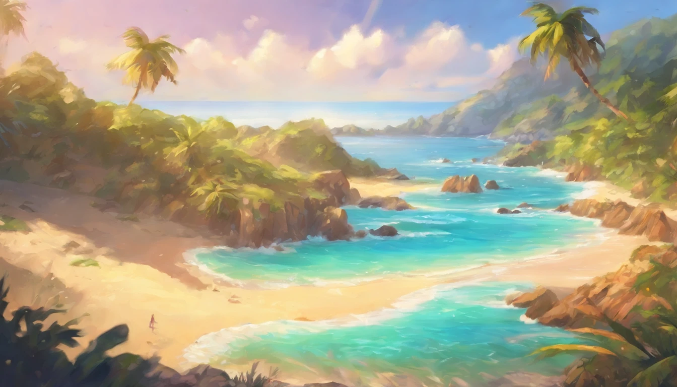 paisaje de playa hermosa, futurista, estilo dibujo realista, 8k.