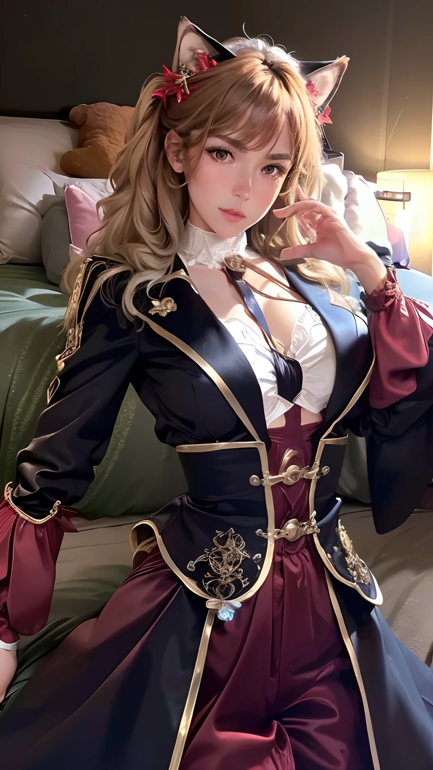 Close-up of a person sitting on a sofa holding a chair, anime goddess, from the glory character of the mobile game king Ji Xiaoman, anime girl cosplay, seductive anime girl, Nakari from Genshin Impact, popular on CGSTATION, anime cosplay, beauty Delfin, from Girl Front, full body fairy, gold-plated black uniform, gorgeous cosplay, popular in CGSTATION