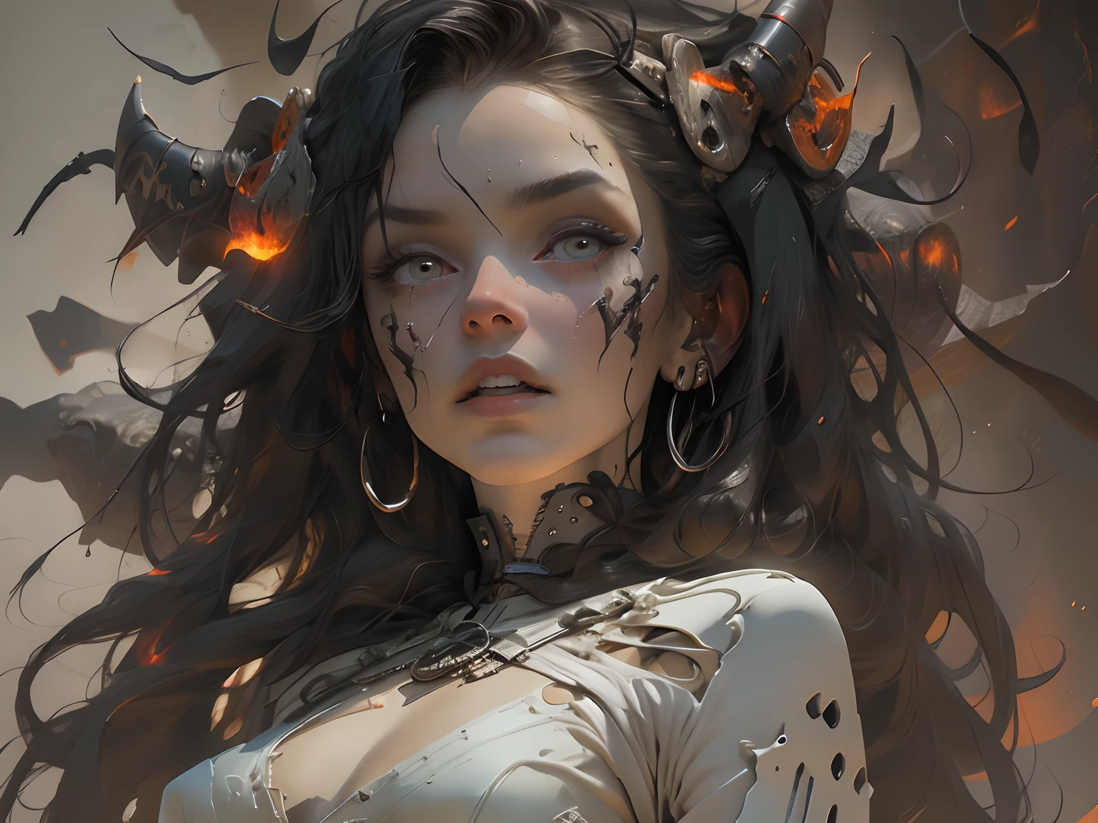 1_Woman, demoness, full height, very beautiful, long hair, smooth clean, white skin. photorealistic , cinematic picture , high detail , dynamic expressive image , detailed skin texture , graceful figure , sexy girlfriend of lucifer , tattoos , dark angel of the underworld , otherworldly gloomy image , another world , the vampire chronicles Brian Lumley , Gustave Dore , Divine Hell Dante Aligheri , Italian Renaissance, great art. Magic and cyberpunk mixed together. Warm gamut of colors, contrasting light with cold illumination from the side, expressing volume and shape, high-quality 3D visualization, rendering, a masterpiece. top quality , skull bone background , horror style , darkened , grainy , hazy .
  2_Her body grace, grace, perfect figure, dark textured silhouette, high-quality 3D modeling, dark image,
a woman with long hair, to the waist, black metal, tight leather pants, a rock star, a demonic image, a body in tattoos, vampire chronicles, a corset of belts, clasps and fasteners on the body, knives, skulls, bones are woven into her armor, Warrior of Darkness , the angel of hell.
3_High image quality, 4K | Ultra HD | Full HD, cinematic rendering, 3D visualization - a masterpiece, TOP computer graphics ART. Unity 8K full body rendering, motion capture, skin pores, dark lighting, strong shading, detailed, detailed face (bright, photorealistic, realistic, dramatic, dark, sharp focus, 8K). High detail textures, fabric, material, leather, metal, cadaveric decomposition, bones, skulls. Texture, high quality, (shades of gray, red, black, elements., metallic sheen), Magical amulets on the chest, cabalistic symbols. Film grain, dust and particles in the air.
4_ Background environment; Underworld - Hell, the River Styx, Souls of dead sinners, gorges with red-hot magma, red light, in a dark grotto, Darkness)!. Studio light, side, contrast of cold shadows and warm golden light. Behind the character of the body of the dead, dark dust, sulfur, whirlwinds of dead souls.