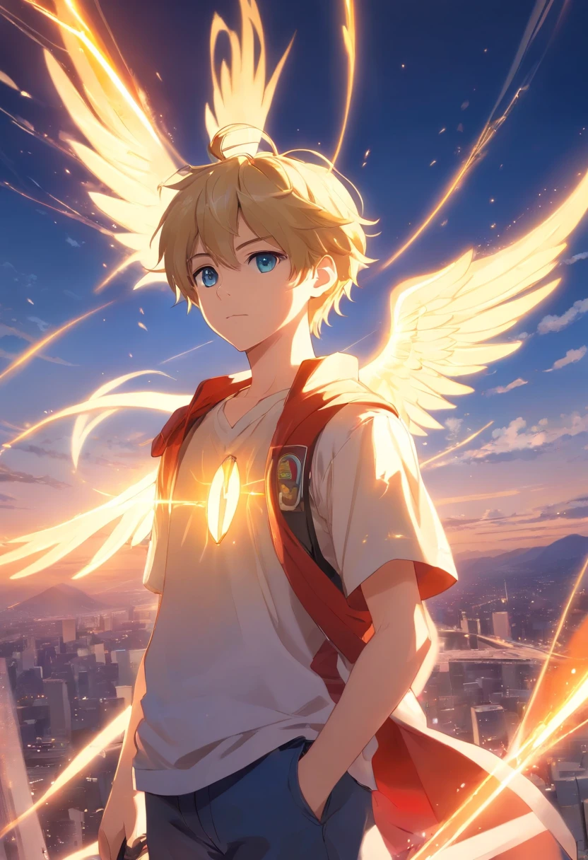 Iberia as a masterpiece of God;Background;suns,llight rays;Angel weapon in hand;beautiful young boy;a blond,Blue eyes,Ultra photo realsisim