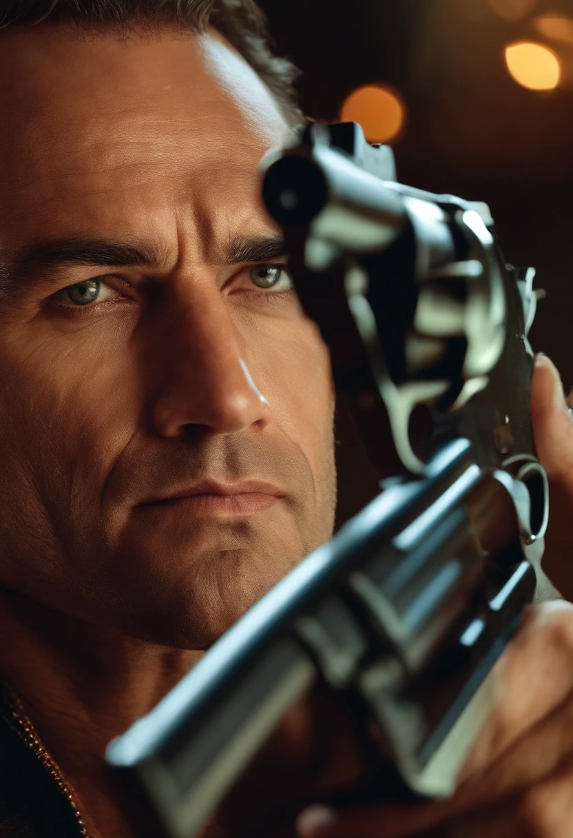 crie um homem com aspecto de ceifador armado com revolver