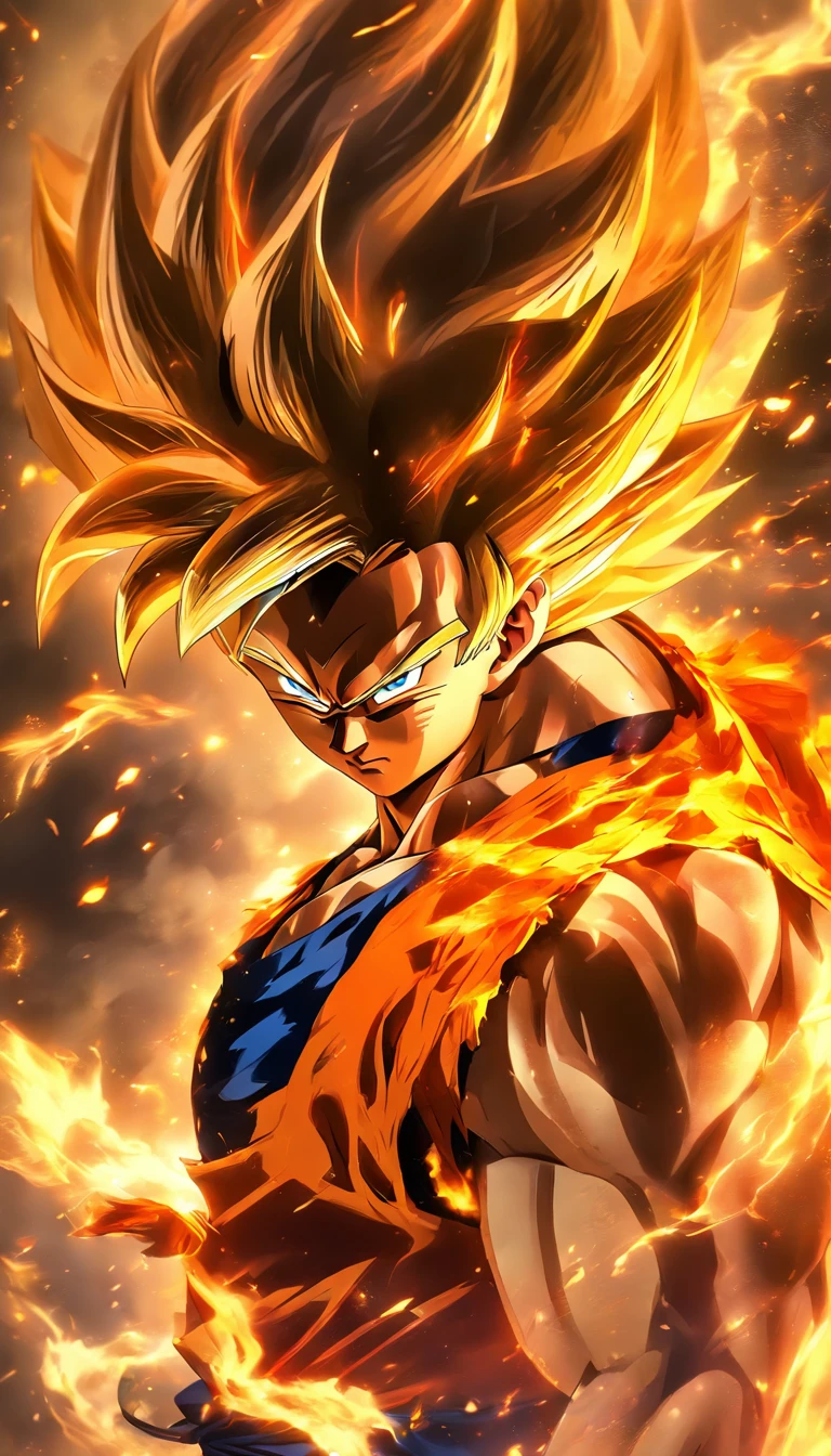 China-style,中景 the scene is,Goku was standing in front of the huge firebird with outstretched wings,massive wings,Reach Out,long messy hair,efeitos de brilho,hyper-realistic,Ultra foto Realsisim,estilo de sombra chinesa,ardente,vermelho,mancha,sombra,8k,super-fino,qualidade superior,(((renderizador OC)))
