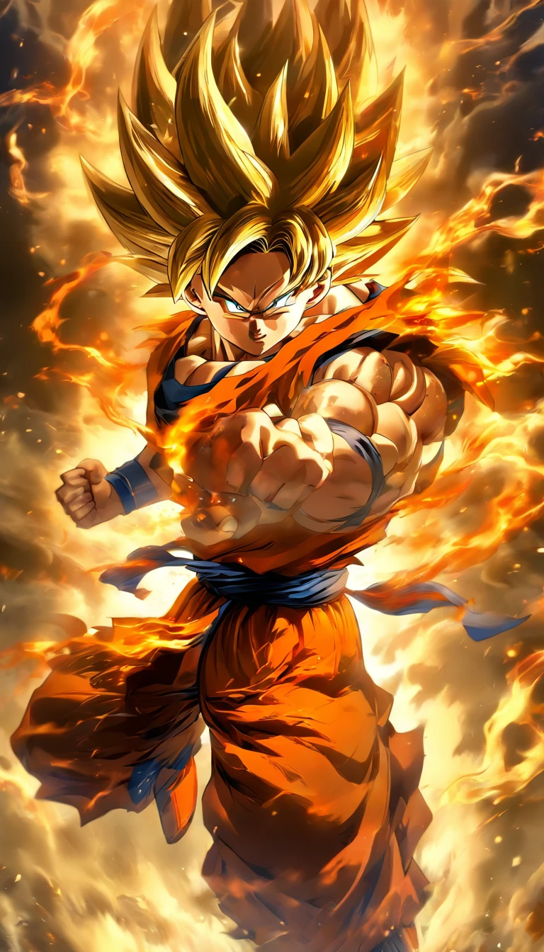 One Boy,Cool Boy, Young boy,Male body,macho, ,super saiyan 3, Red Jockstrap,toppless, Sweat vapor, embarrassed,blush,Parted lips, Kneeling,双臂在头后, Full body, Bondage,BDSM, Collar,noose,chain, Crow Stage,stage.up of face
