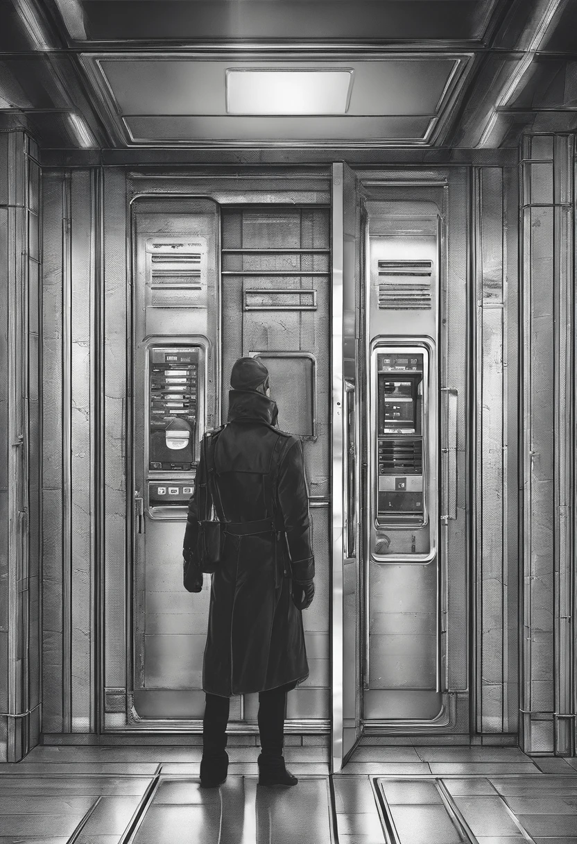 someone is pressing the button on a metal elevator door, a stock photo by Jakob Gauermann, shutterstock, happening, in an elevator, elevator, group of people in an elevator, in the dark elevator, elevator doors look like a mouth, hand on the doorknob, professional, istock, look at the details, stock photo, on a dark background