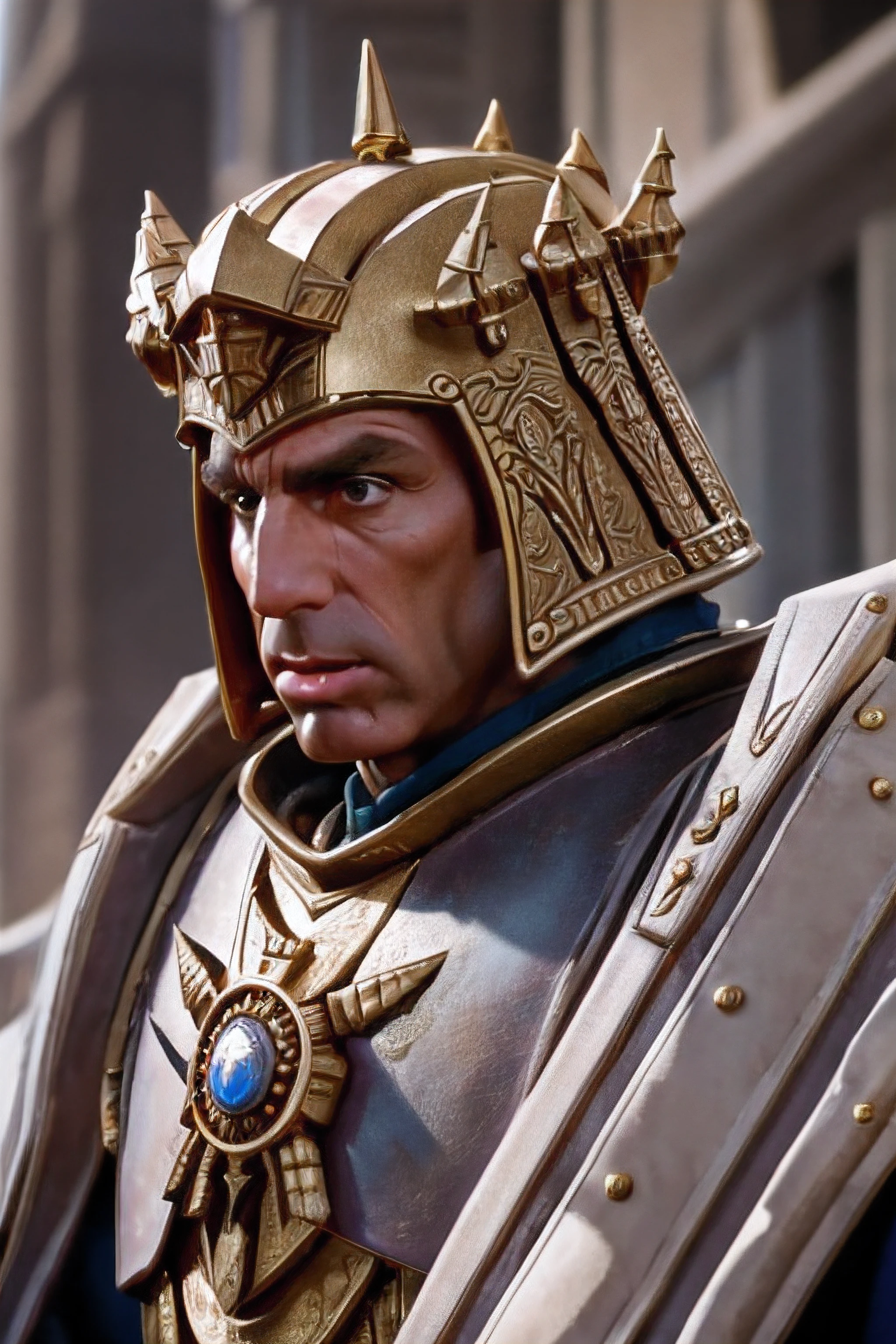 kramer as god emperor, warhammer 40k, ornate armor, detailed face, (high detailed skin:1.2), 8k uhd, dslr, sharp, high saturation