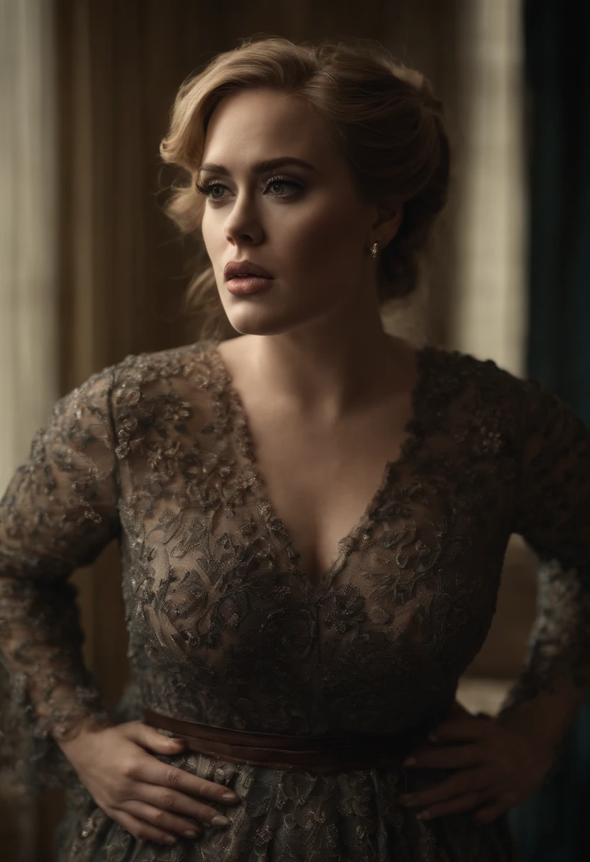 Adele cantando con el pelo ondulado