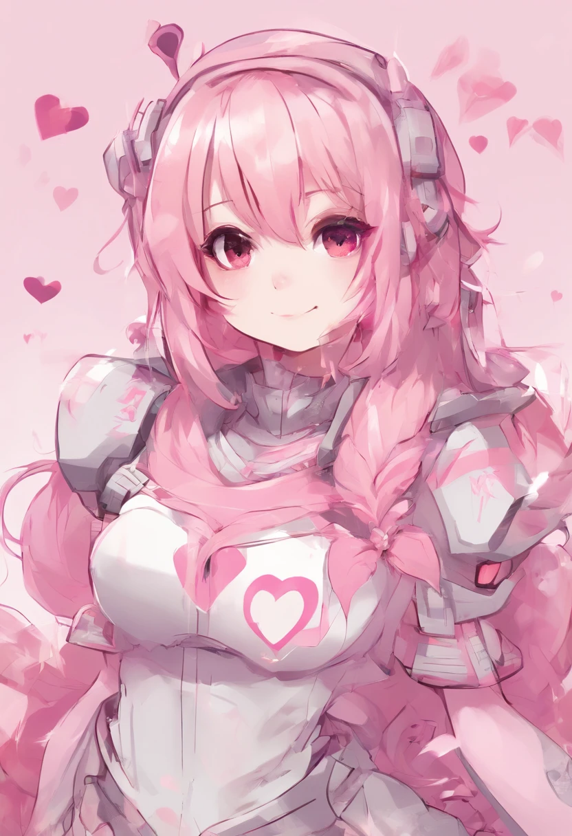 chibi anime gamer girl light pink pigtails hair really pale skin profile picture smiling winking white background with hearts basic
