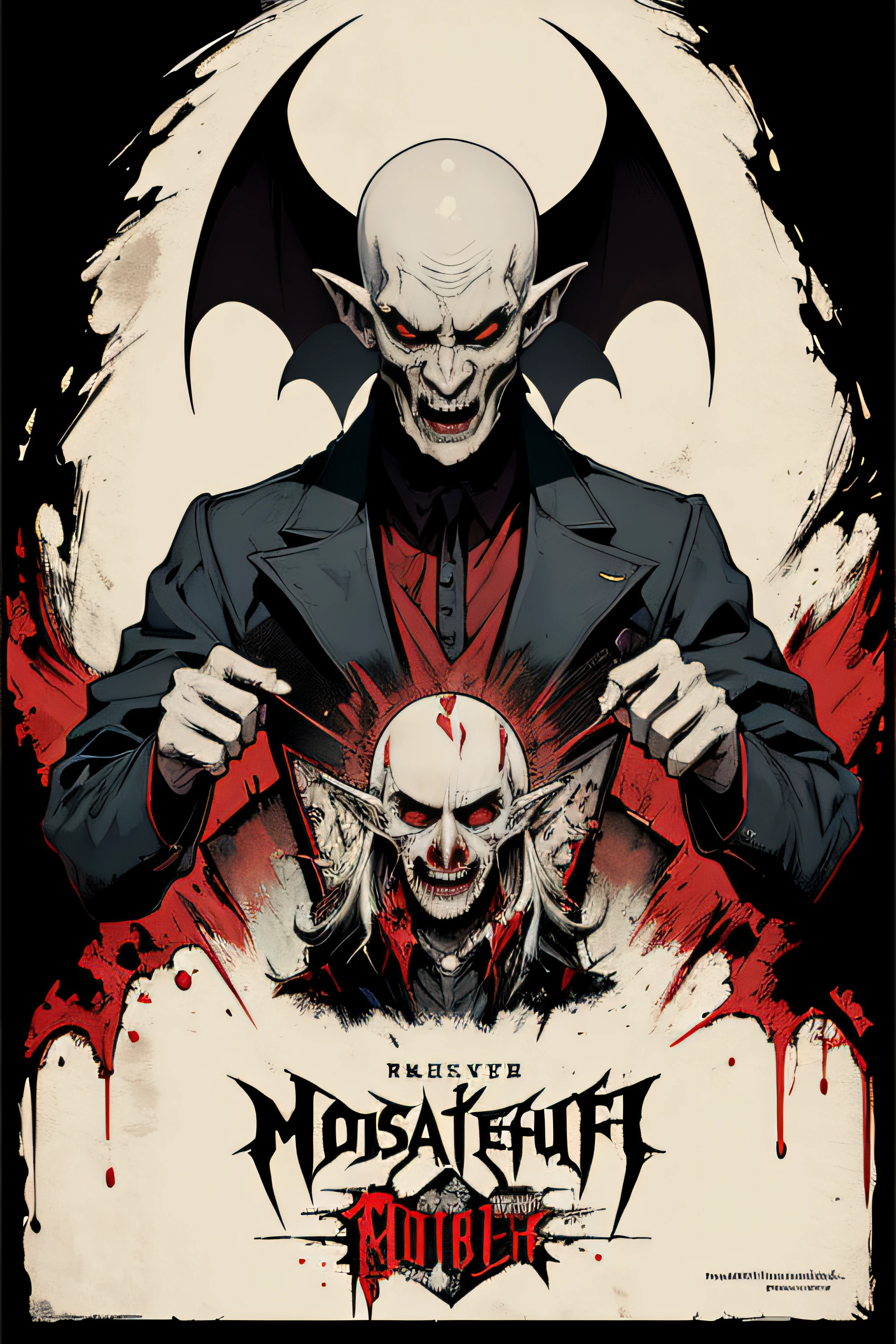 (Masterpiece, Best Quality), 8k Wallpaper, highly detailed, poster, Nosferatu, Count Orlak, vintage horror, 1940s, gothic horror thriller cinematic movie poster, Bauhaus, shapes, lines, abstract, propaganda, gothic, movie poster, vintage, blood, vampire, horror, double exposure.