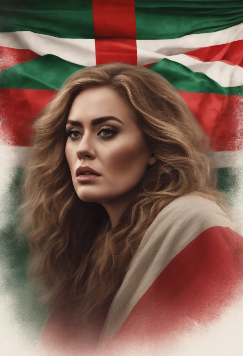 Adele singing with wavy hair with a Mexican flag