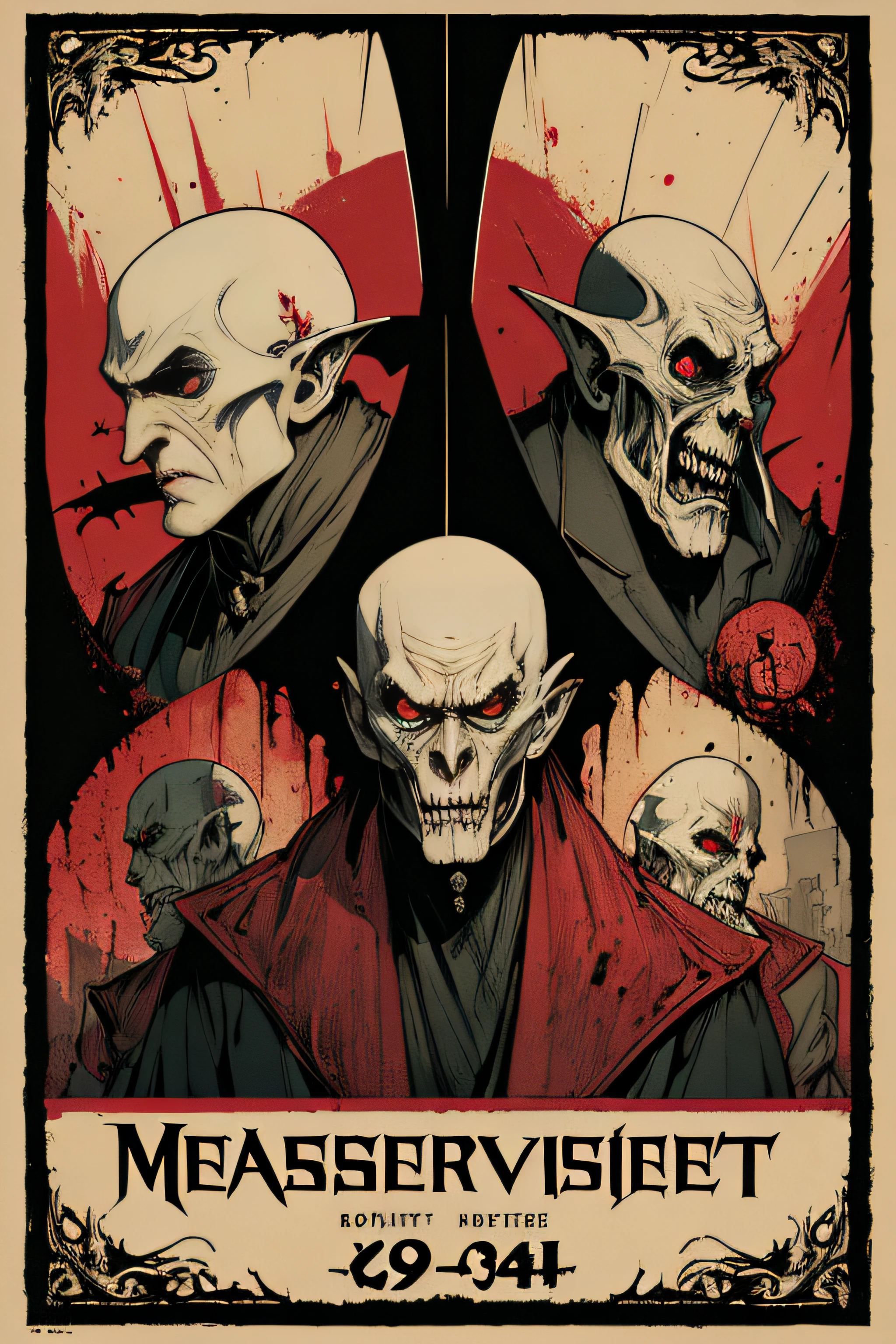 (Masterpiece, Best Quality), 8k Wallpaper, highly detailed, poster, Nosferatu, Count Orlak, vintage horror, 1940s, gothic horror thriller cinematic movie poster, Bauhaus, shapes, lines, abstract, propaganda, gothic, movie poster, vintage, blood, vampire, horror, double exposure, low angle shot.
