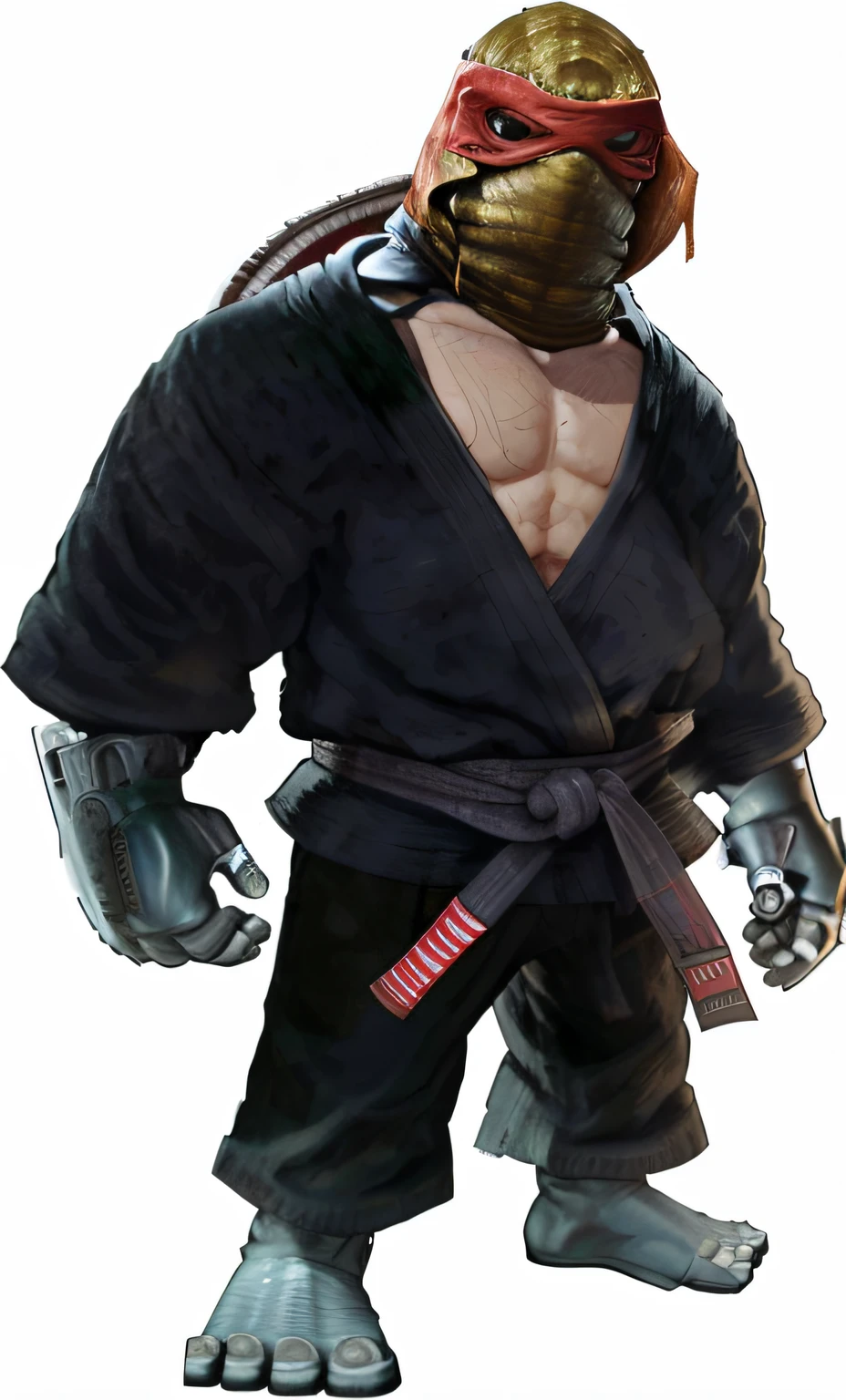 um close up de uma pessoa com uma roupa ninja com um cinto, inspired by Gatōken Shunshi, Cthulhu Samurai, samurai jedi, como personagem em tekken, Kim Jung Gi, inspired by Sōtarō Yasui, Dorohedoro, Goro, Mortal Kombat, Goro e Kunkle, Montanha, Kimura, tartaruga ninja