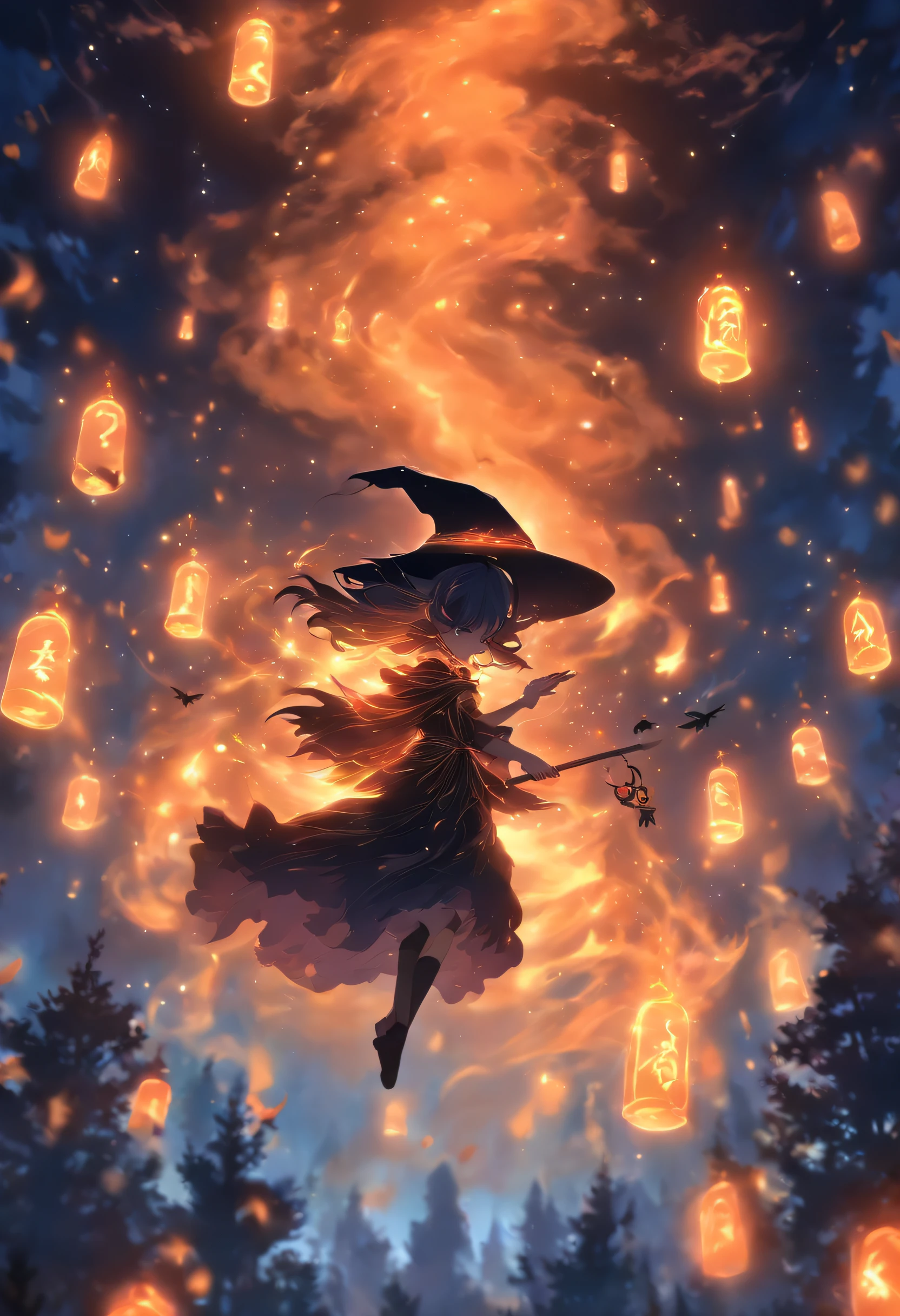(best quality,4k,highres),(realistic:1.37),witch casting orange glowing spells,moonlight,magical fantasy forest,twinkling stars,shadowy trees,enchanting atmosphere,sparkling fireflies,mysterious orbs,witch's cloak billowing in the wind,spellbook with ancient runes,cauldron emitting colorful smoke,moonlit clearing,whispering winds,ethereal glow,spellbinding incantations,ominous moon,enchanted creatures,witch's hat,nighttime ambiance,glowing potion,bewitching rituals,enchanted flora and fauna,otherworldly energy,moonlit beams,crackling magic,arcane symbols,dancing shadows,mesmerizing glow,witch's staff,mythical beings,deep mystical aura,glowing eyes,starry sky,nighttime silence,moonlit path,spellbinding enchantments