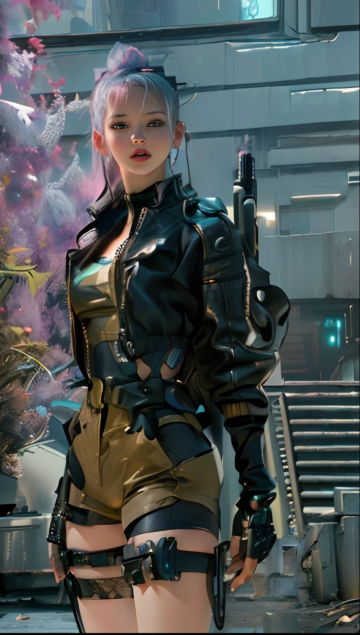 cyber punk Girl,(top-quality、8K、32K、masterpiece、nffsw:1.3)、(The ultra -The high-definition)、(Photorealsitic:1.4)、Raw photography,Charming perfect figure,actionpose:1.2,Detailed cyberpunk fashion、World of Cyberpunk,Beautiful and well-groomed face、depth of fields,blurry backround,、