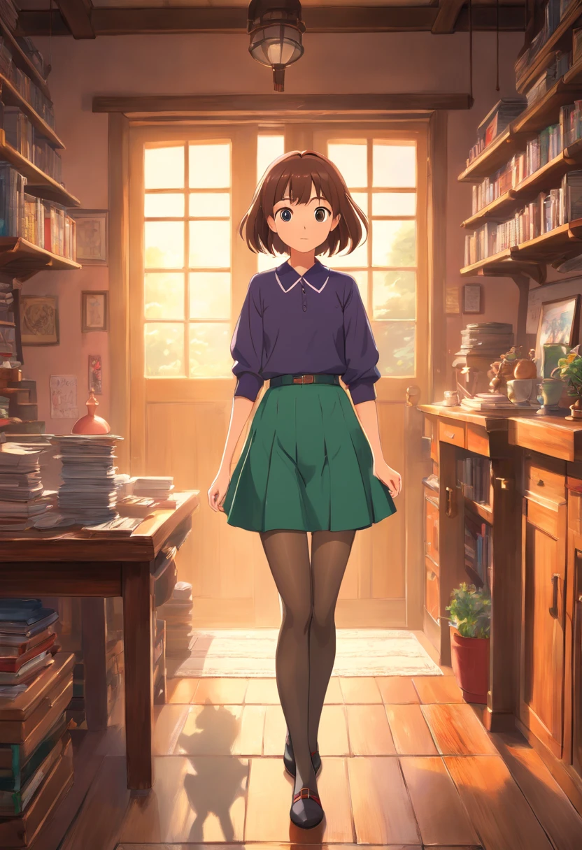 1girl, (8k, RAW photo, best quality, masterpiece:1.2), (realistic, photo-realistic:1.37), solo,ultra-detailed,pantyhose, long shot, beautiful background,,shirt,skirt, .