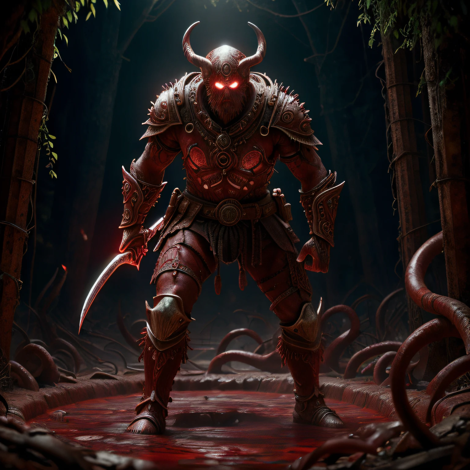 A closeup of a statue of a monster with a stick in hand, O Senhor da Peste, Chefe de Dark Souls, O Mal Dentro do Monstro, Dorohedoro, fat ripped satanic creature, unholy abomination, filme ainda filme dnd, old thing, monstro transportado por sangue, the hydra from path of exile, Chtulhu, Dagon