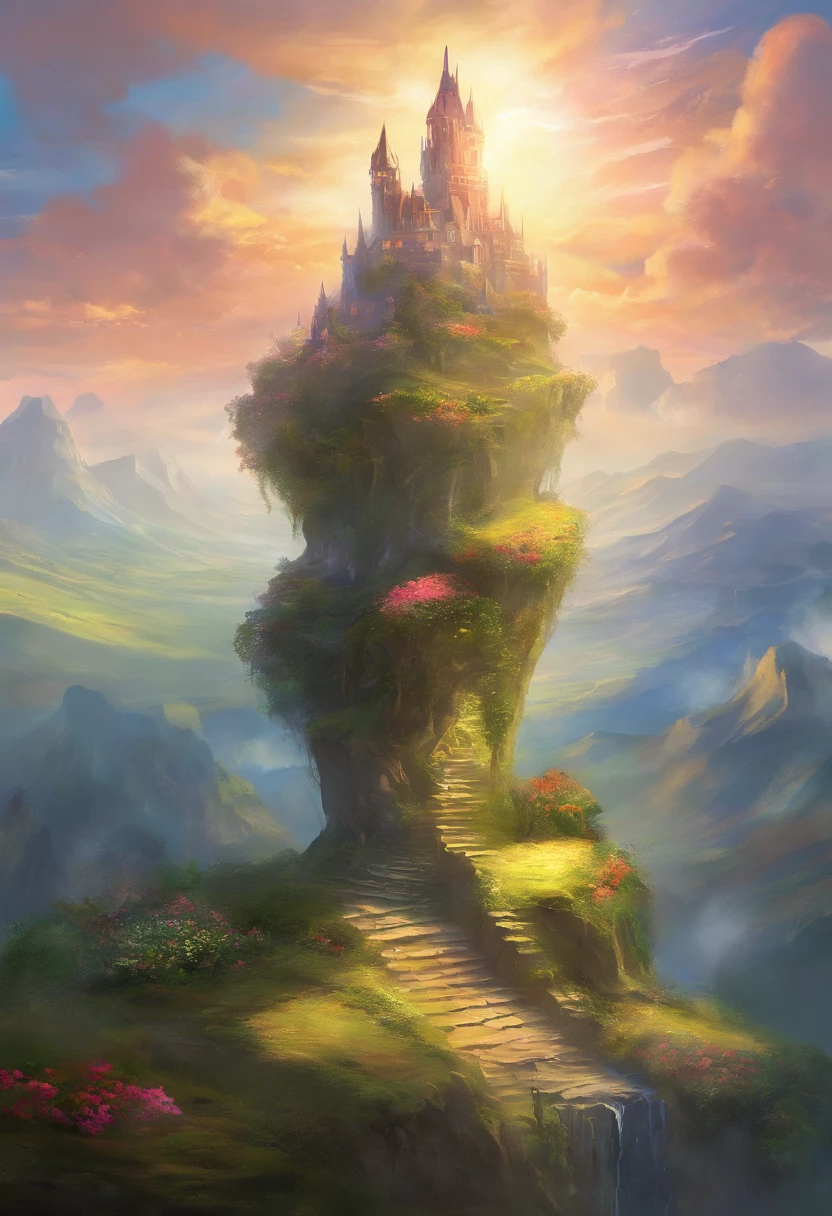 A planter stands on a mountain.,Look at the sun.,Put on a hat.