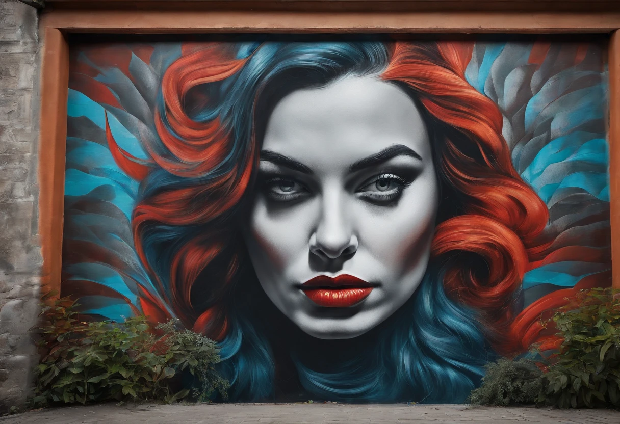 Mural graffiti of a woman with long hair blowing in the wind and maple leaves on a urban wall, street art 8 k, stunning artwork, by Tony Sart, by NEVERCREW, by Galen Dara, street art, beautiful digital artwork, by Camilo Egas, painted on a giant wall, amazing artwork, by Matteo Pérez, streetart, street art:4 masterpiece, street art : 4 masterpiece, graffiti urban wall style, mexico city landscape, sunlight, (high quality:1.2), dynamic expression, soft color, volumetric light, (masterpiece mural painting), (intricate details), (hyperdetailed), highly detailed, lot of details, high quality, cinematic lighting, detailed texture, dynamic creative mural wall, full shot, dynamic wide angle view
