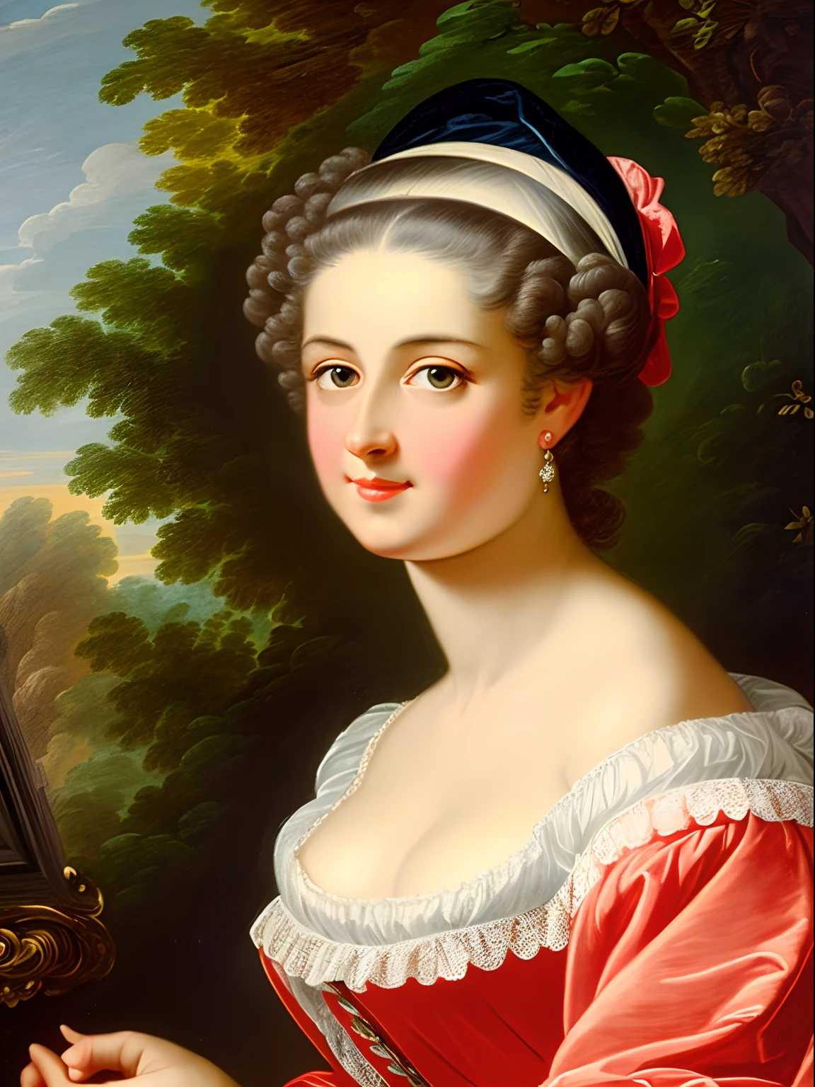 An extremely attractive 50s years old woman, highly detailed painting, portrait, artwork by Francois Boucher