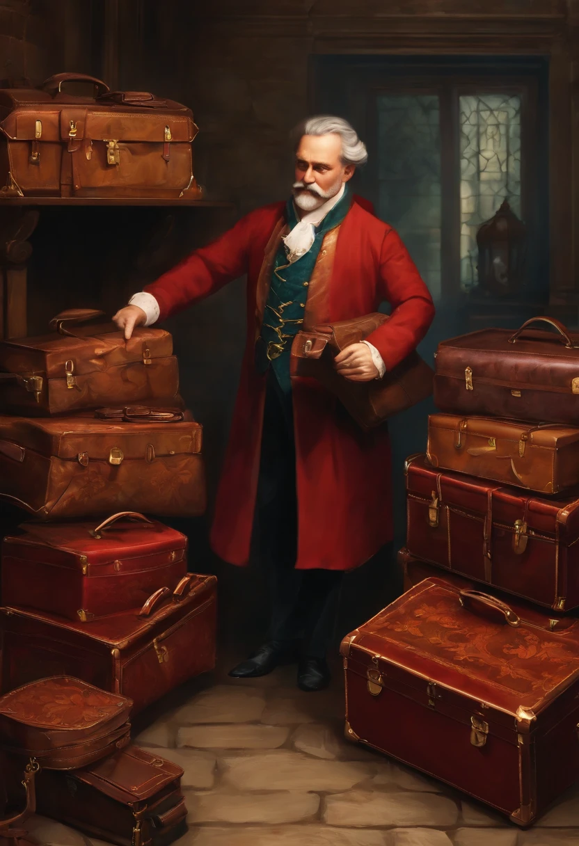 Animation of a master handing bags or briefcases with the talents to the servants.
