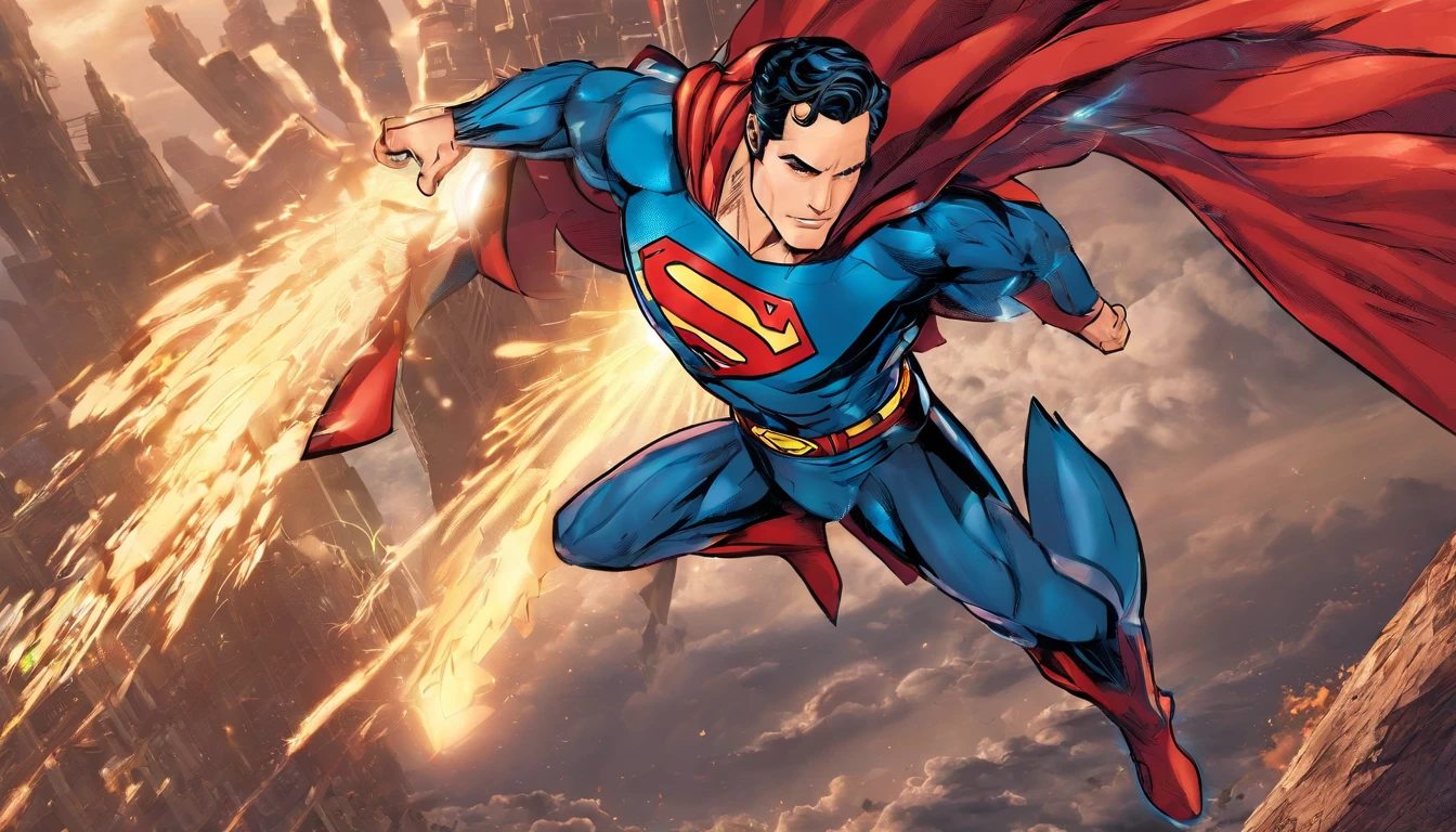 Superman Henry Cavill wearing a cyber suit that enhances his powers and protects him from kryptonite. The suit is blue and red, with a silver S logo on the chest. The suit has a collar that emits a force field around Superman’s neck, preventing him from being choked. The suit also has a jetpack that allows him to fly faster and a laser cannon that can fire beams from his arm, CGI with clear focus, Photorealistic, high detail, Realistic, Masterpiece, absurdress, Best Quality, HDR, hiquality, hight resolution, Extremely detailed, 8k wallpaper, intricate details, 8K UHD, Full-HD, (foto realista:1.2), Contrast, sharp lighting, Cinematic lighting, natural lighting, hard light, Backlighting, Global Illumination, Environment Occlusion