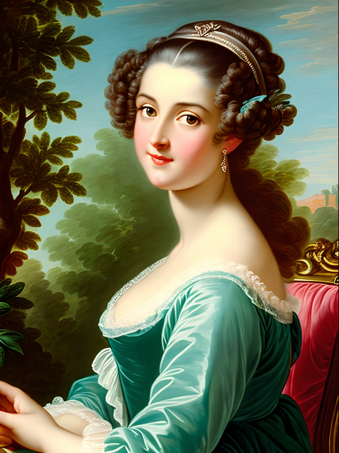 An extremely attractive 50s years old woman, highly detailed painting, portrait, artwork by Francois Boucher